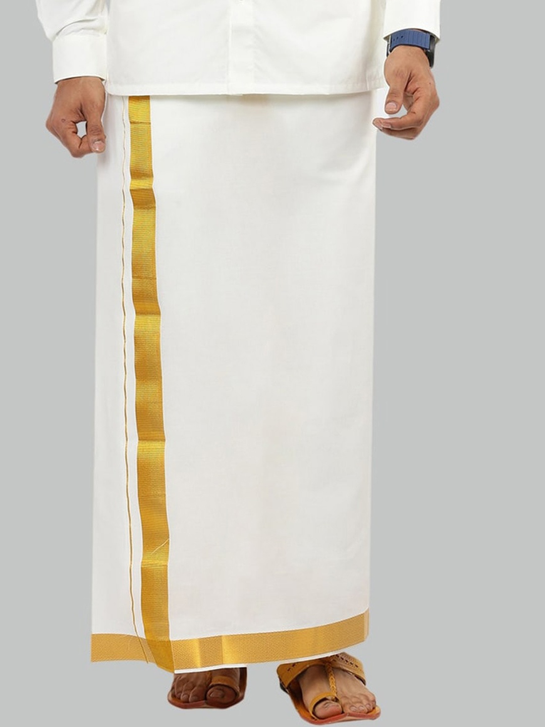 

Ramraj Jari Border Relaxed fit Pure Cotton Dhoti, White