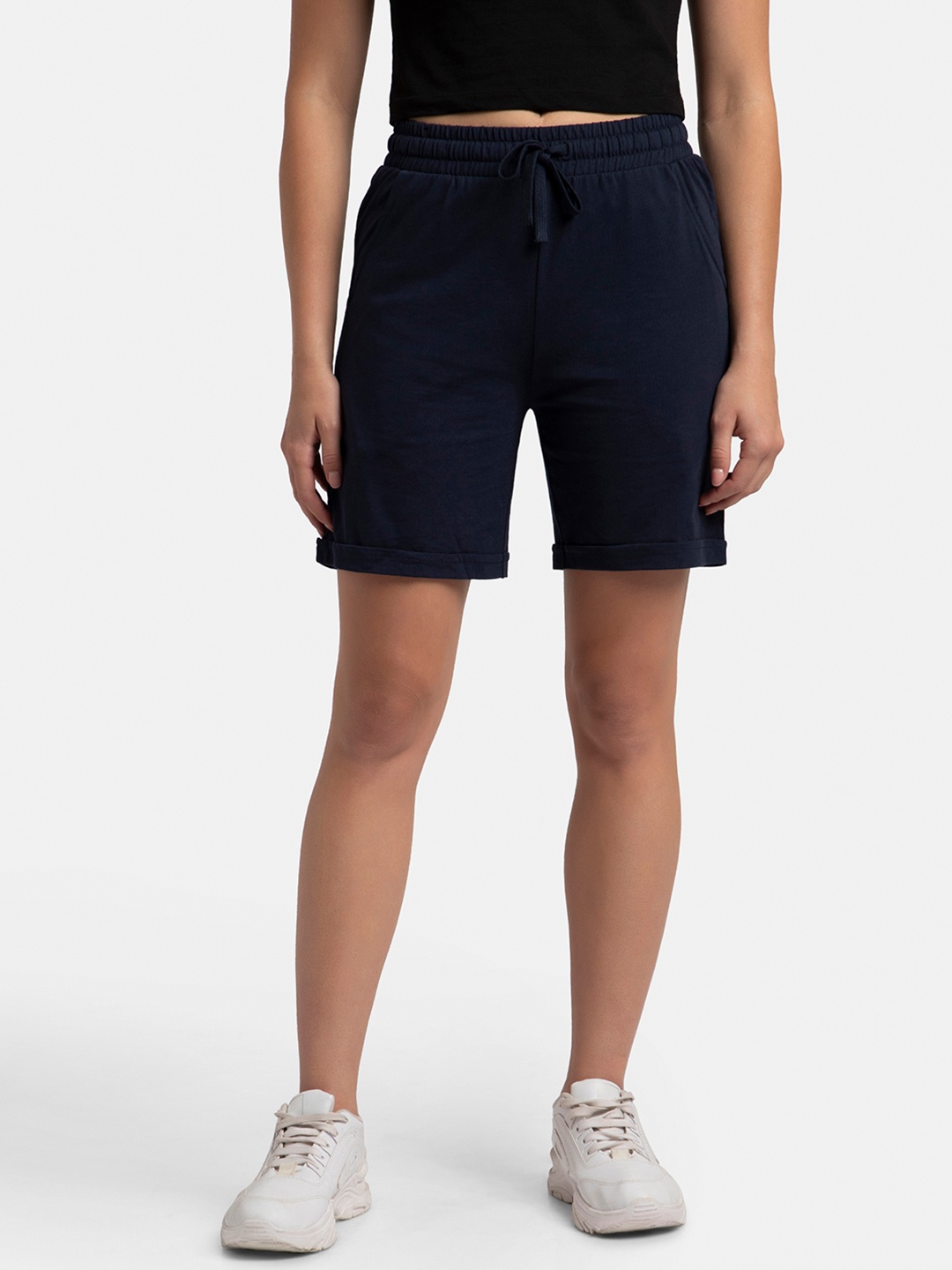 

Jockey Super Combed Cotton Rich Regular Fit Shorts with Side Pockets-AW23, Navy blue