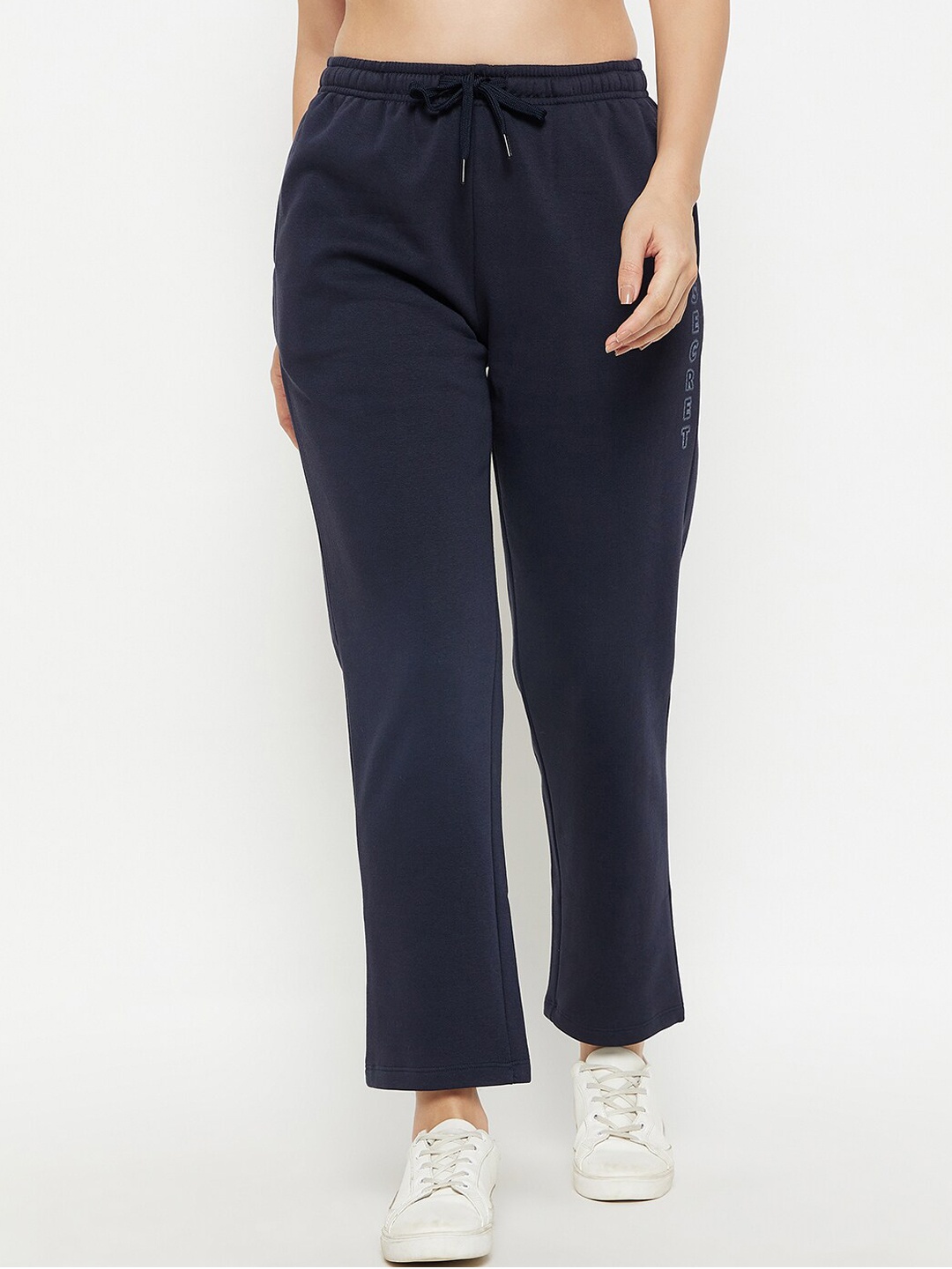 

MADAME M SECRET Women Mid Rise Cotton Track Pants, Navy blue