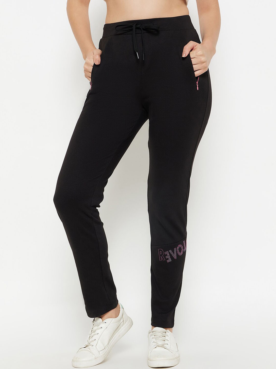 

MADAME M SECRET Women Cotton Mid-Rise Track Pants, Black