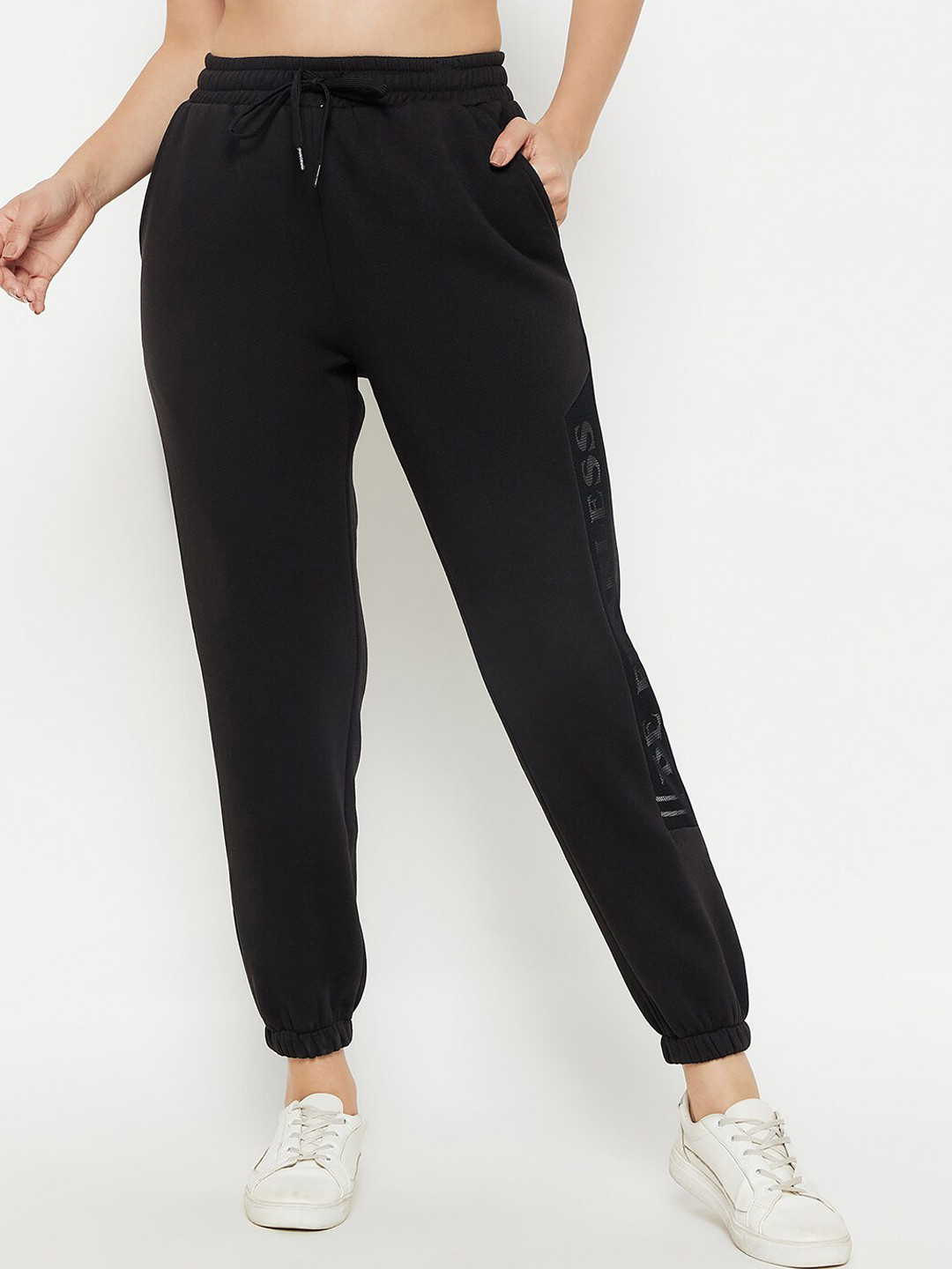 

MADAME M SECRET Women Mid Rise Cotton Joggers, Black