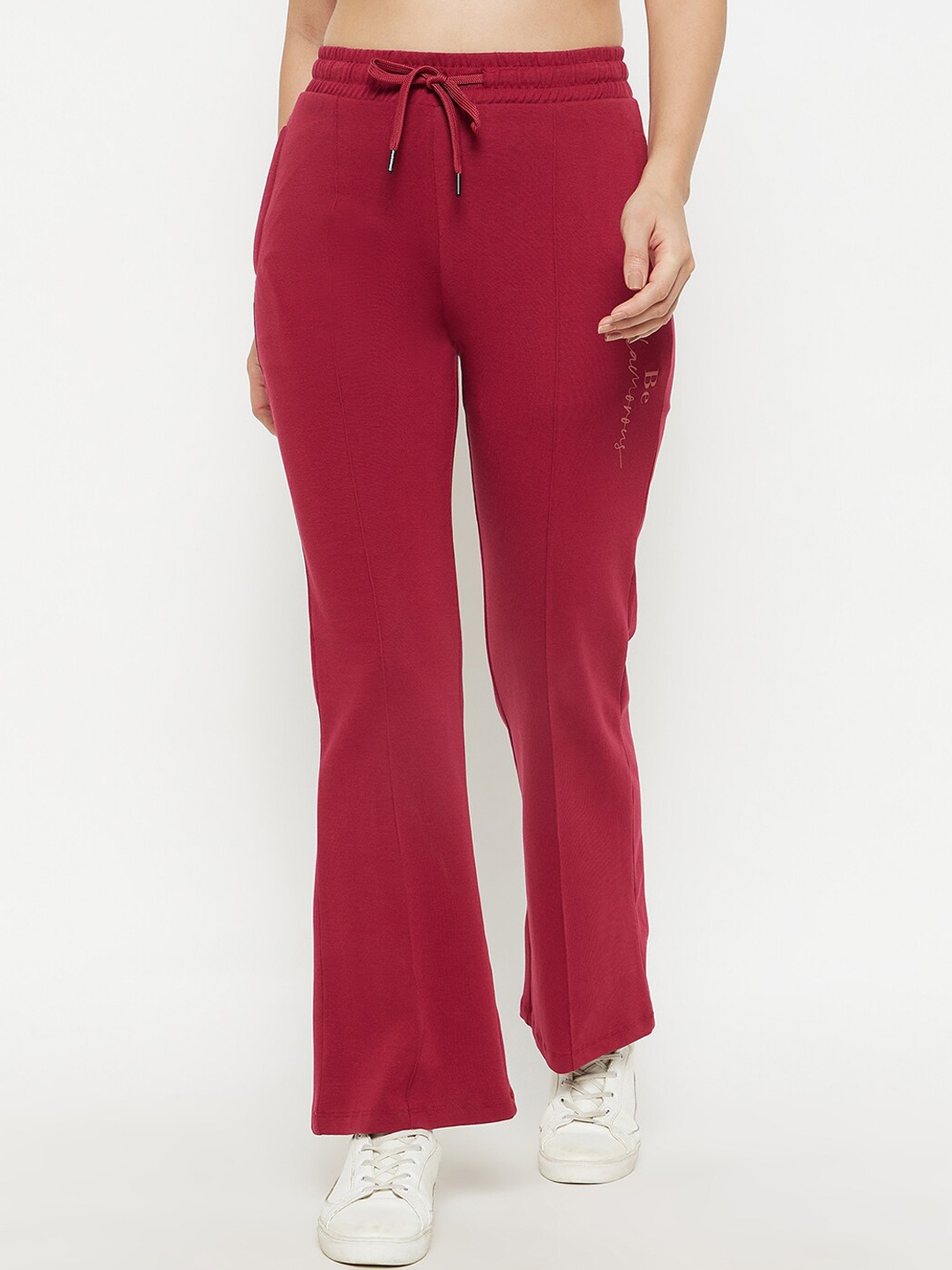 

MADAME M SECRET Women Mid Rise Cotton Track Pants, Maroon