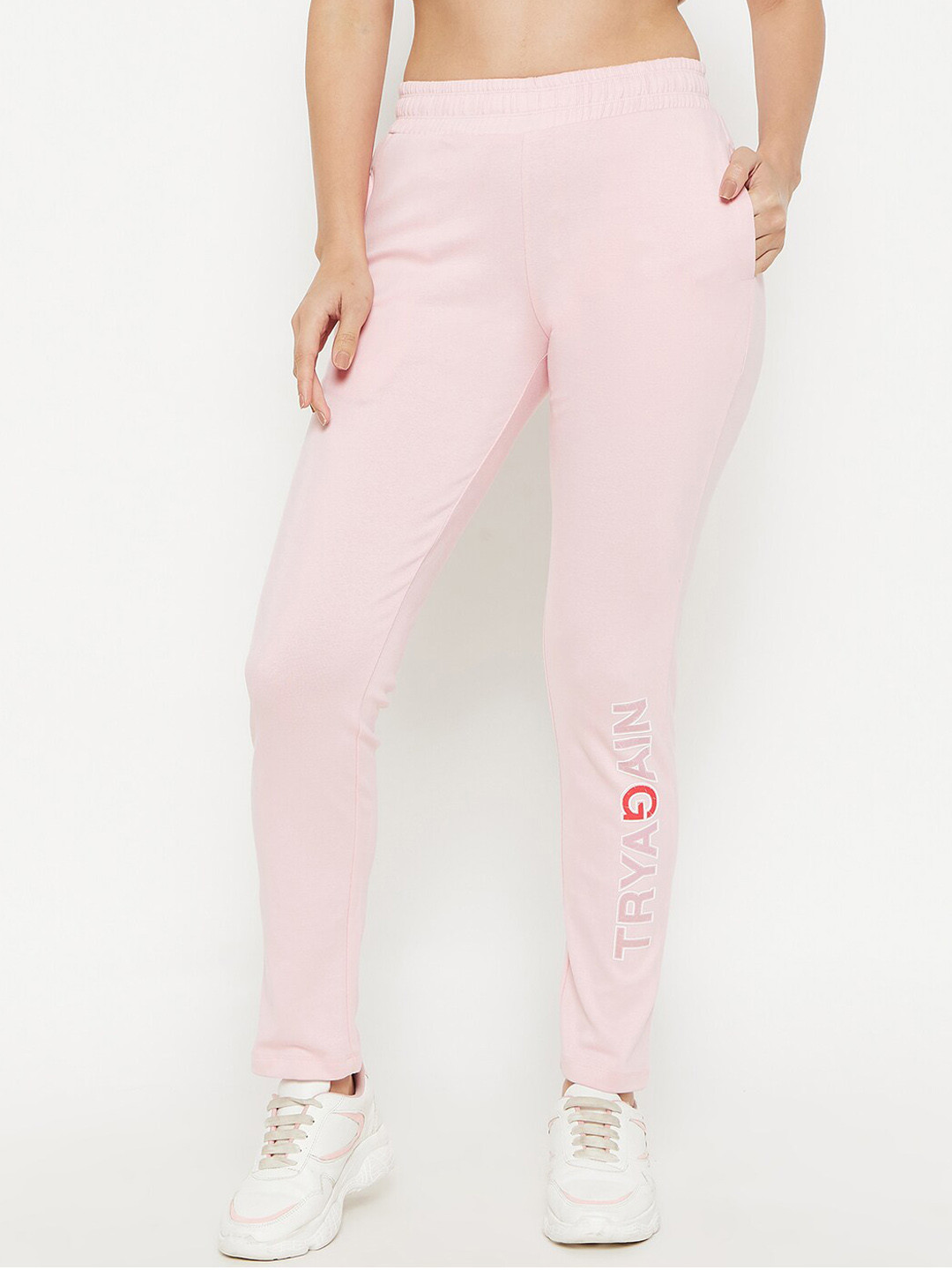 

MADAME M SECRET Women Typography Printed Cotton Track Pants, Pink