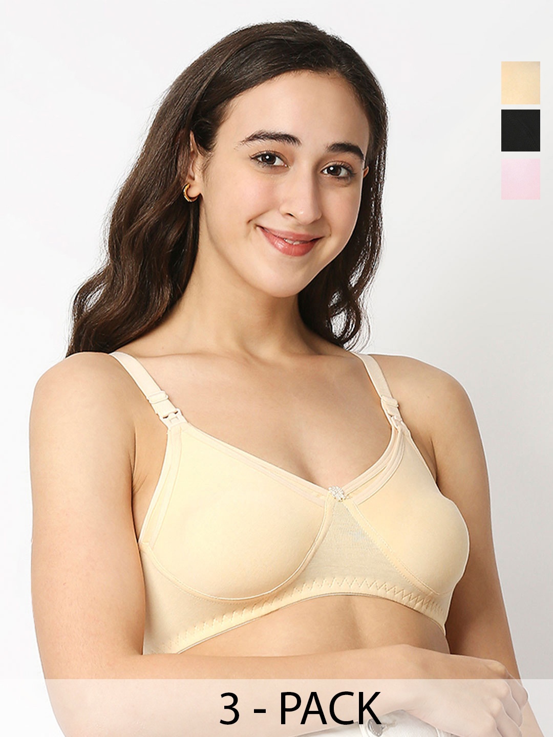 

Mee Mee Pack of 3 Non-Wired & Non-Padded Cotton Maternity Bra, Black