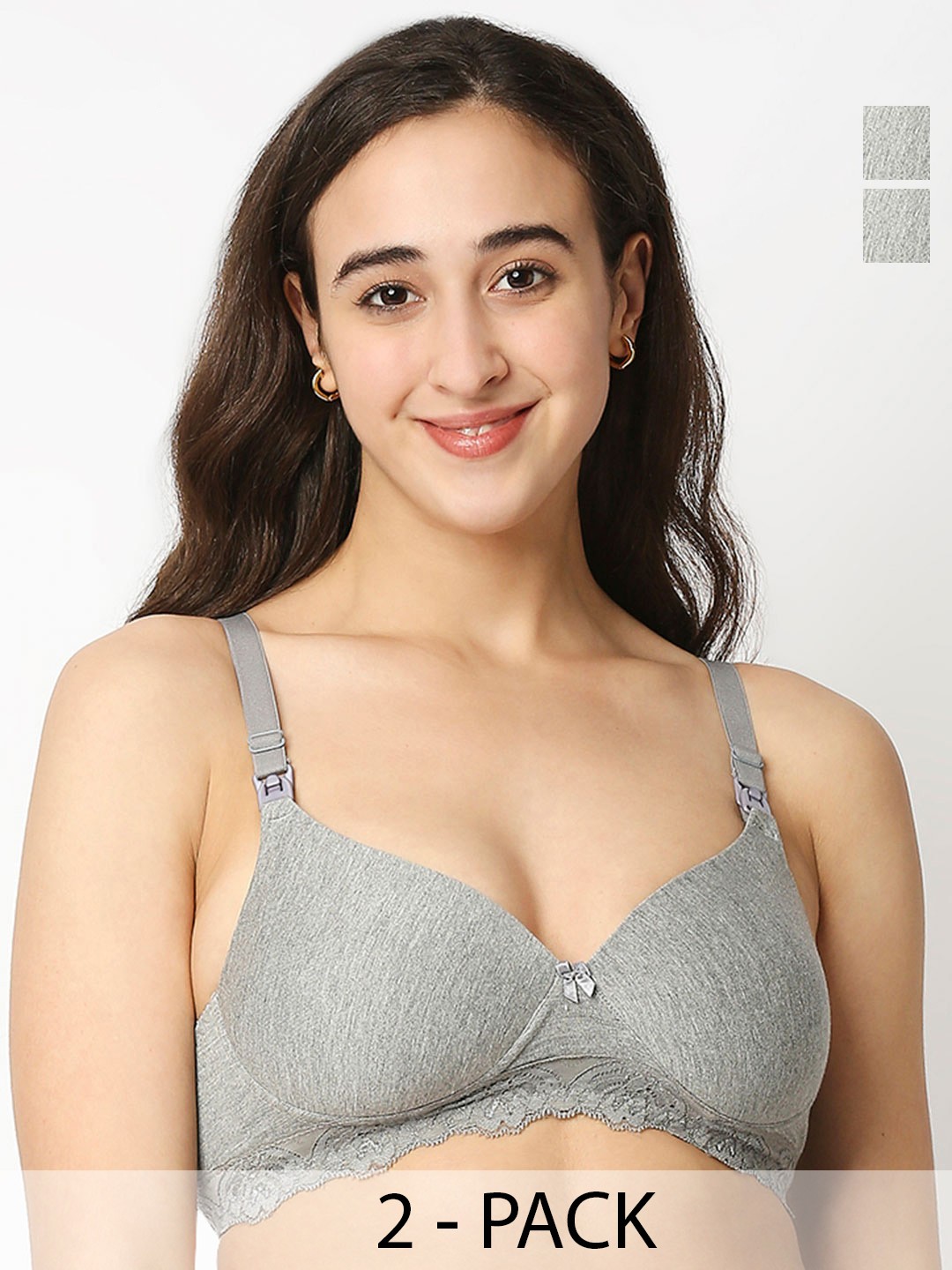 

Mee Mee Pack of 2 Full Coverage Lightly Padded Cotton Maternity Bra, Grey