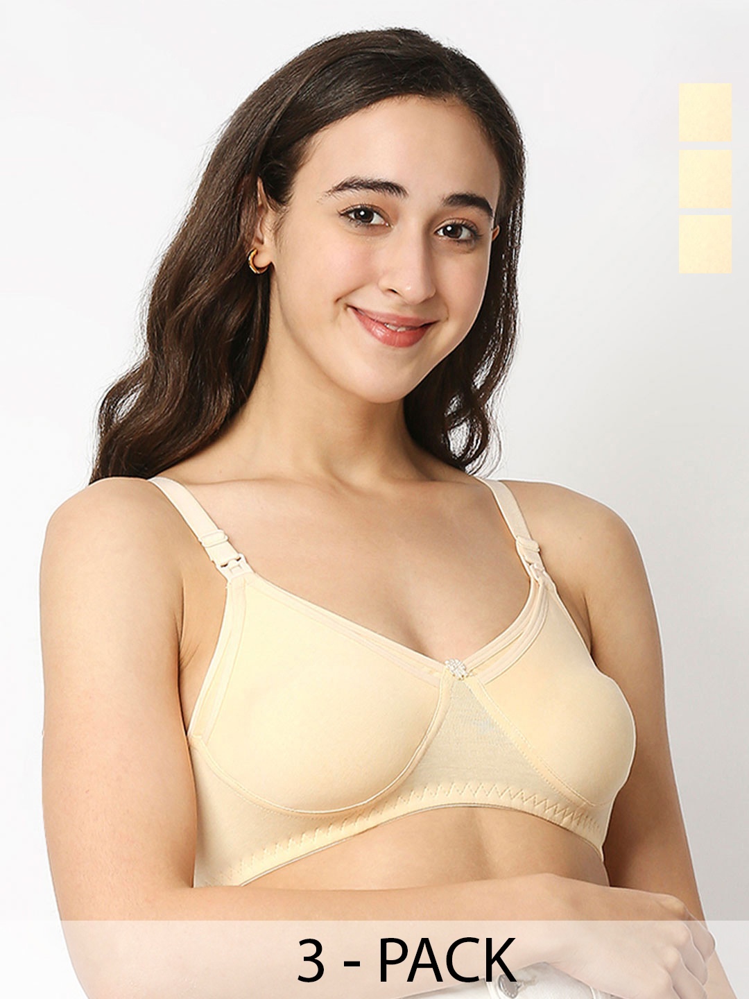 

MeeMee Pack Of 3 Full Coverage Cotton Feeding Maternity Bra With All Day Comfort, Cream