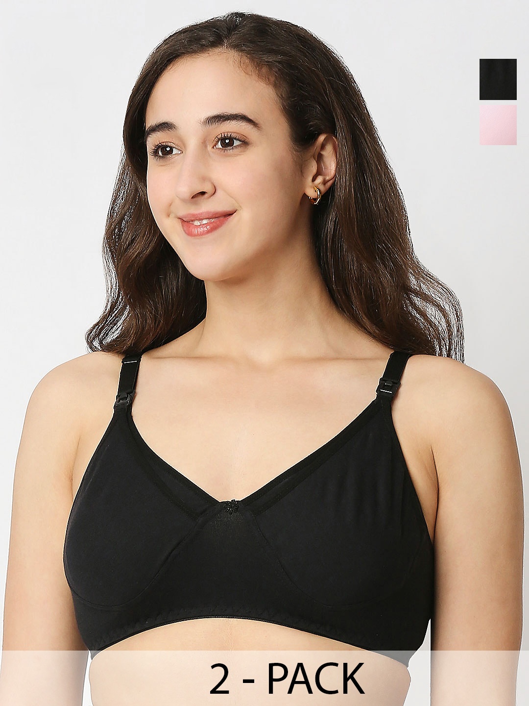 

Mee Mee Pack of 2 Non-Wired & Non-Padded Cotton Maternity Bra, Black