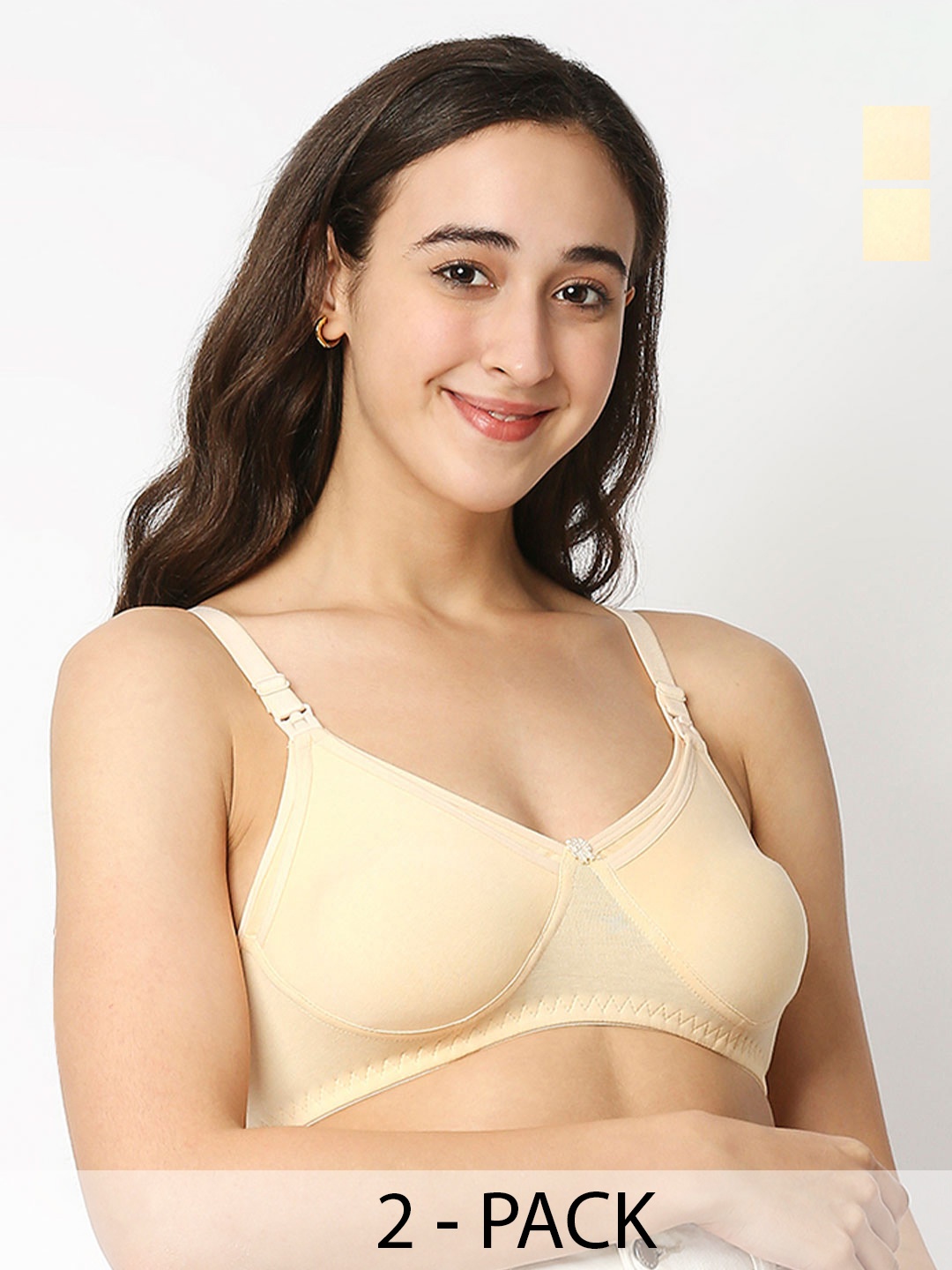 

MeeMee Pack Of 2 Full Coverage Non Padded Cotton Maternity Bra With All Day Comfort, Cream