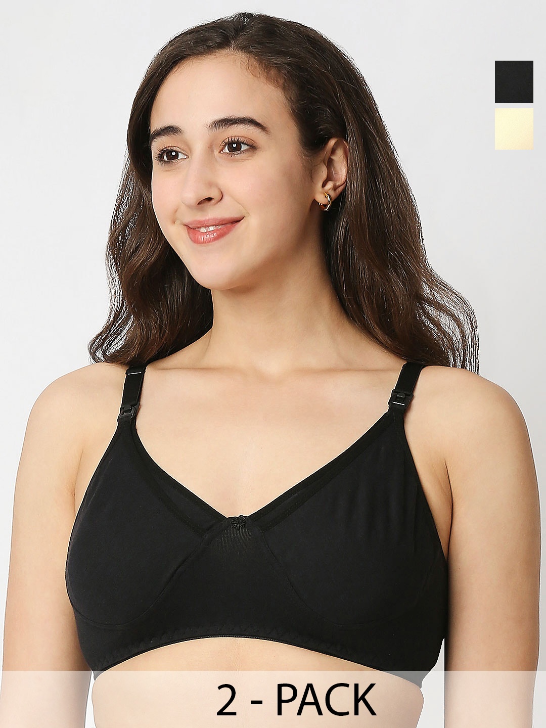 

Mee Mee Pack of 2 Full Coverage Lightly Padded Cotton Maternity Bra, Black