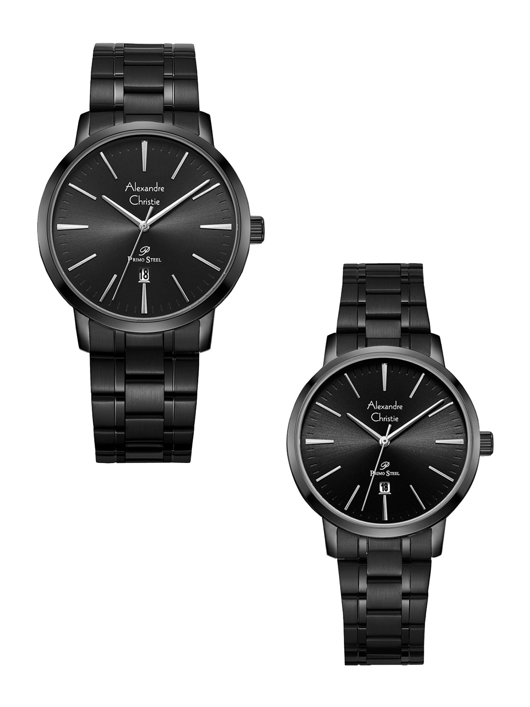 

Alexandre Christie Unisex Stainless Steel Analogue His and Her Watches 1028MDLDIPBA, Black