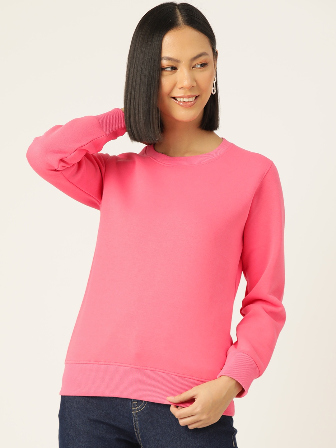 

FEMEA Women Solid Pullover Sweatshirt, Pink