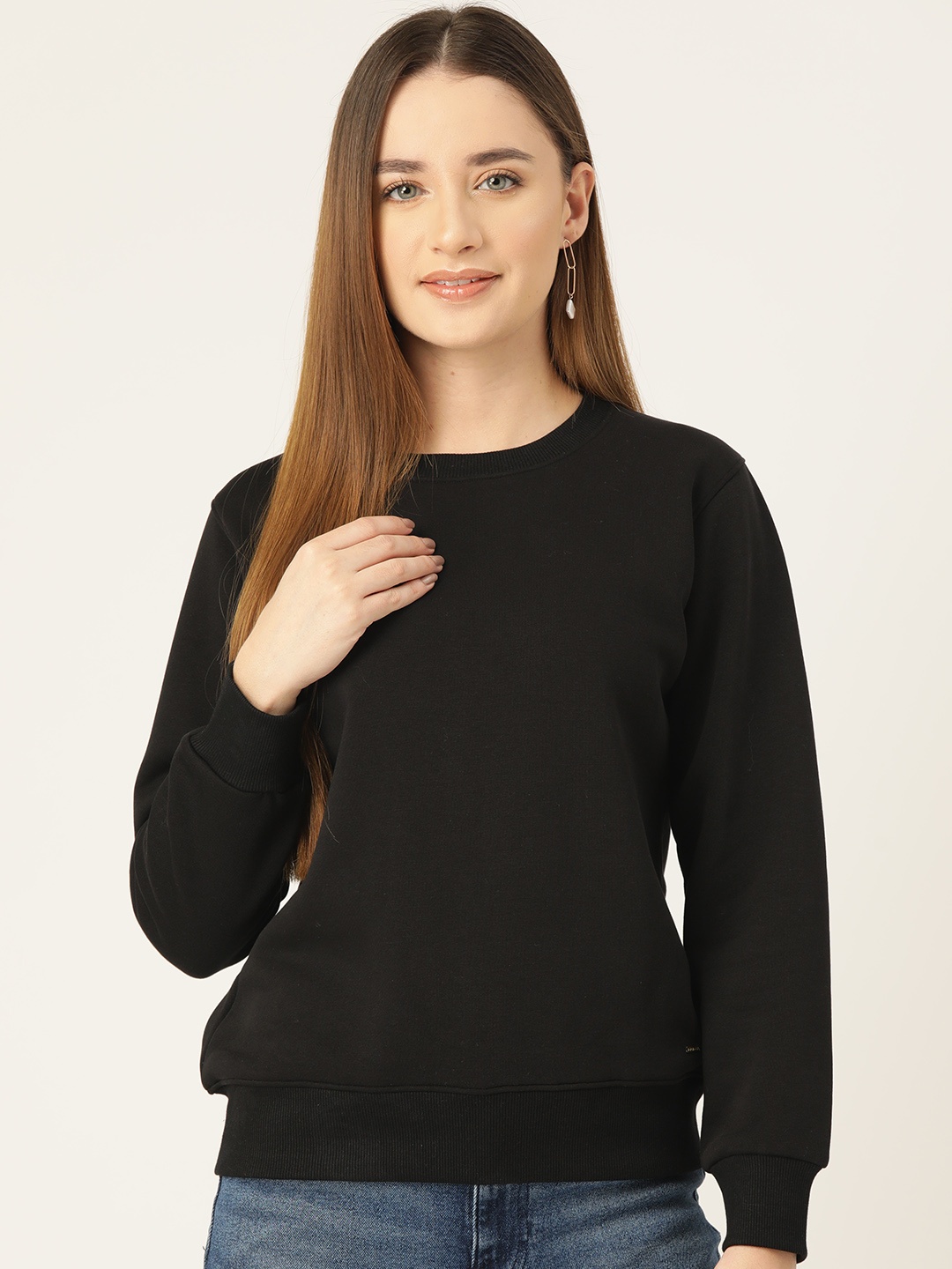 

FEMEA Women Solid Pullover Sweatshirt, Black