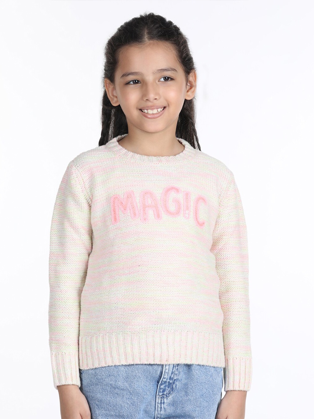 

Wingsfield Girls Embroidered Round Neck Pullover Sweater, Yellow