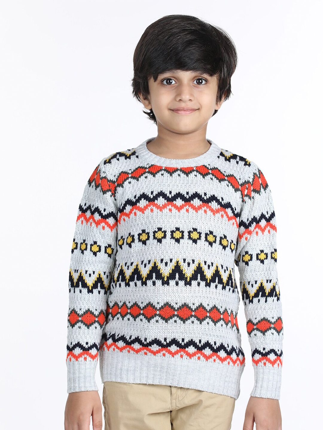 

Wingsfield Boys Self Design Round Neck Pullover Sweater, White