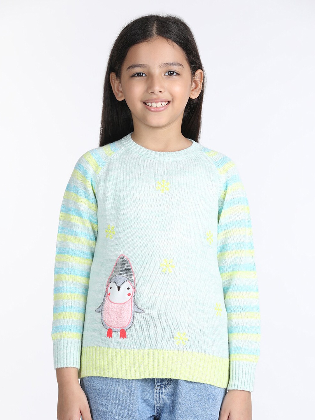 

Wingsfield Girls Self Design Round Neck Pullover Sweater, Green