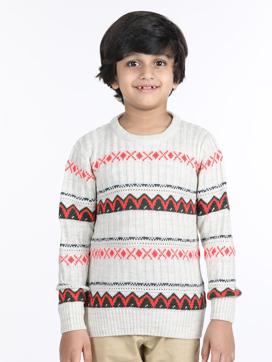 

Wingsfield Boys Self Design Round Neck Pullover Sweater, White