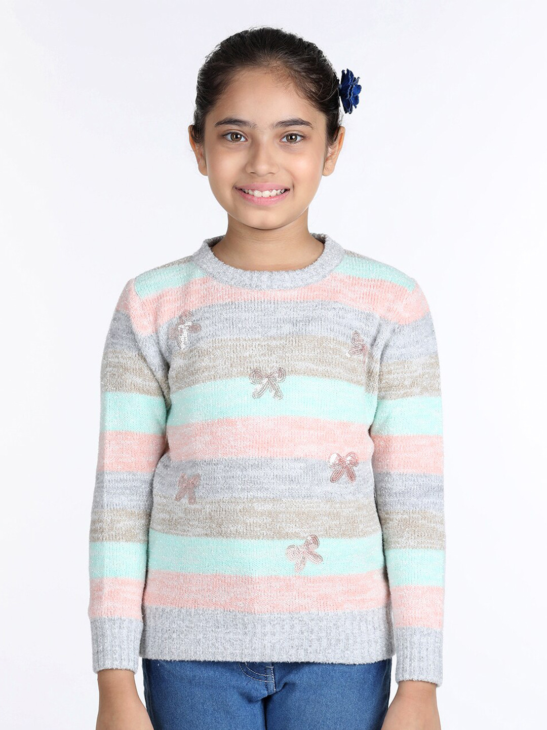 

Wingsfield Girls Striped Embellished Detail Acrylic Pullover, Pink
