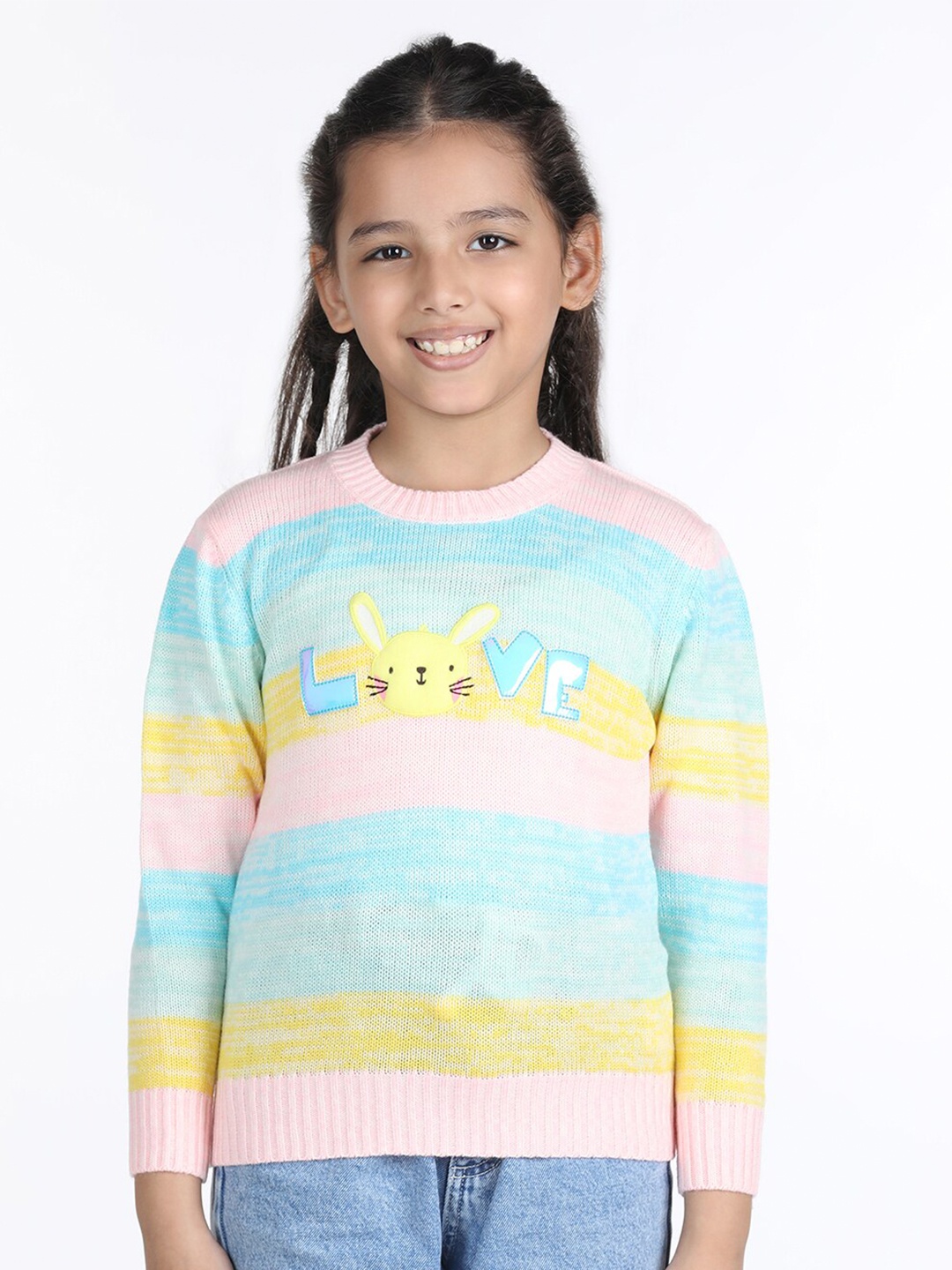 

Wingsfield Girls Ribbed Applique Acrylic Pullover, Blue