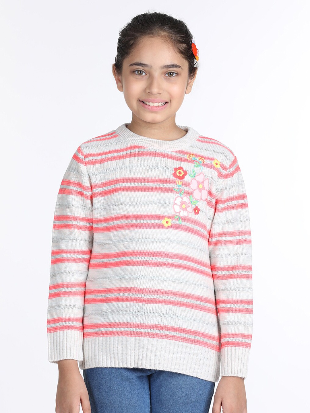 

Wingsfield Girls Striped Pullover Sweater, White