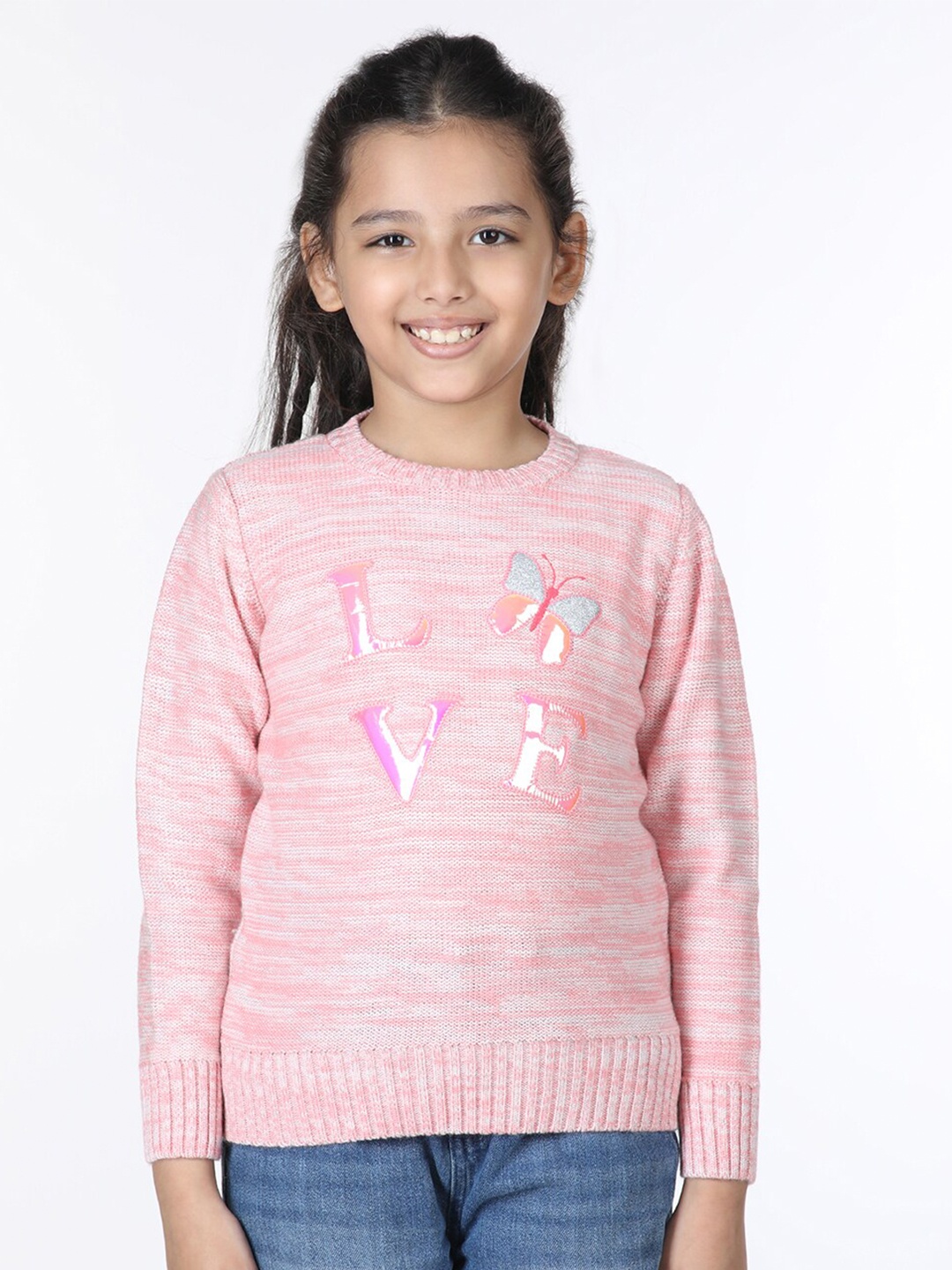 

Wingsfield Girls Typography Printed Pullover Sweater, Pink