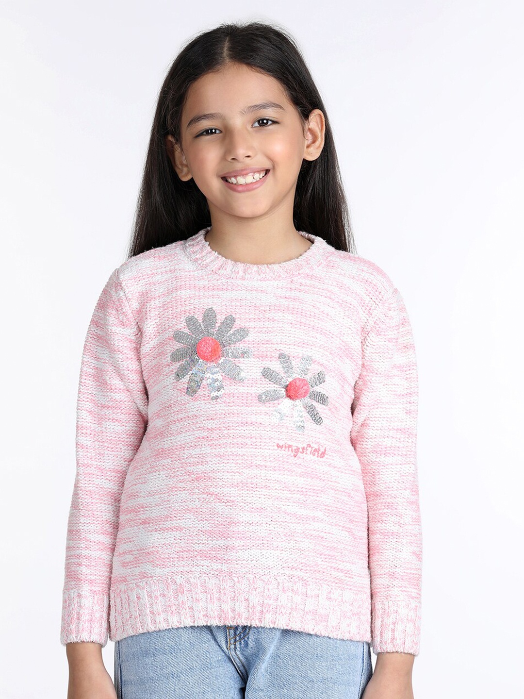 

Wingsfield Girls Self Design Acrylic Pullover, Pink