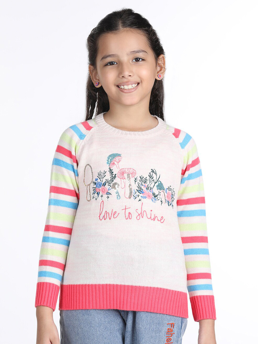 

Wingsfield Girls Embroidered Pullover Sweater, White