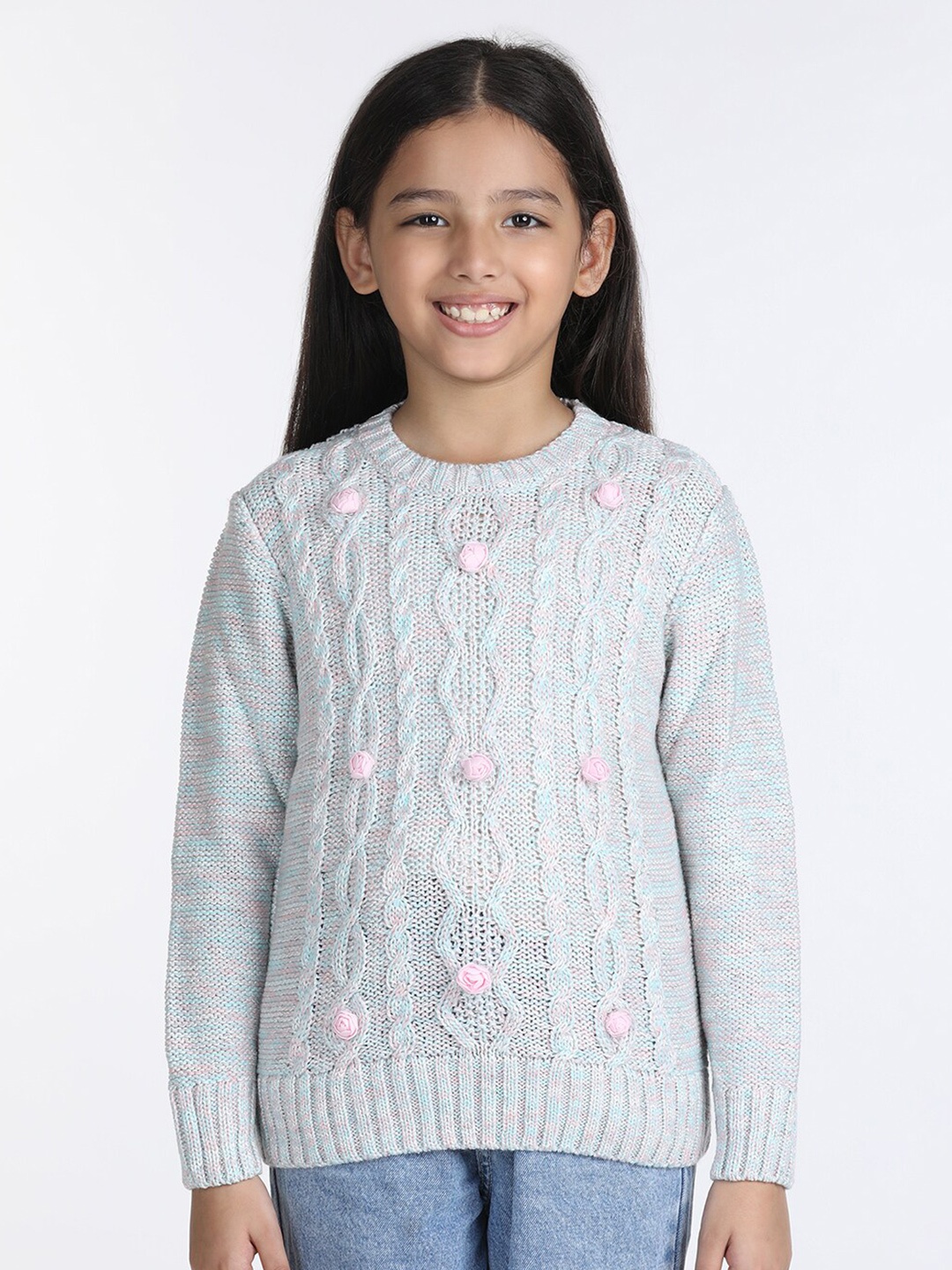 

Wingsfield Girls Cable Knit Acrylic Pullover, Blue