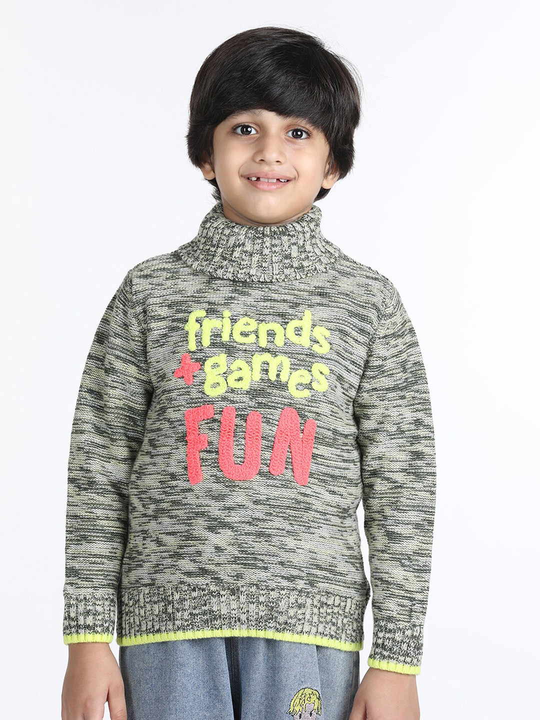 

Wingsfield Boys Self Design Embroidered Acrylic Pullover, Green