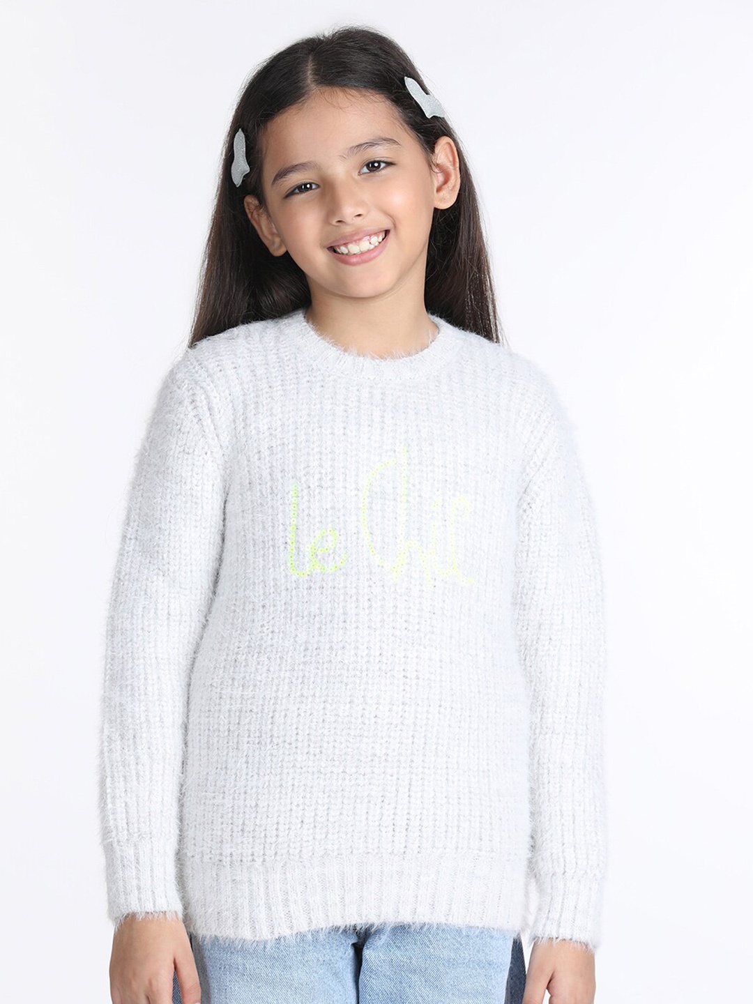 

Wingsfield Girls Self Design Round Neck Pullover Sweater, Off white