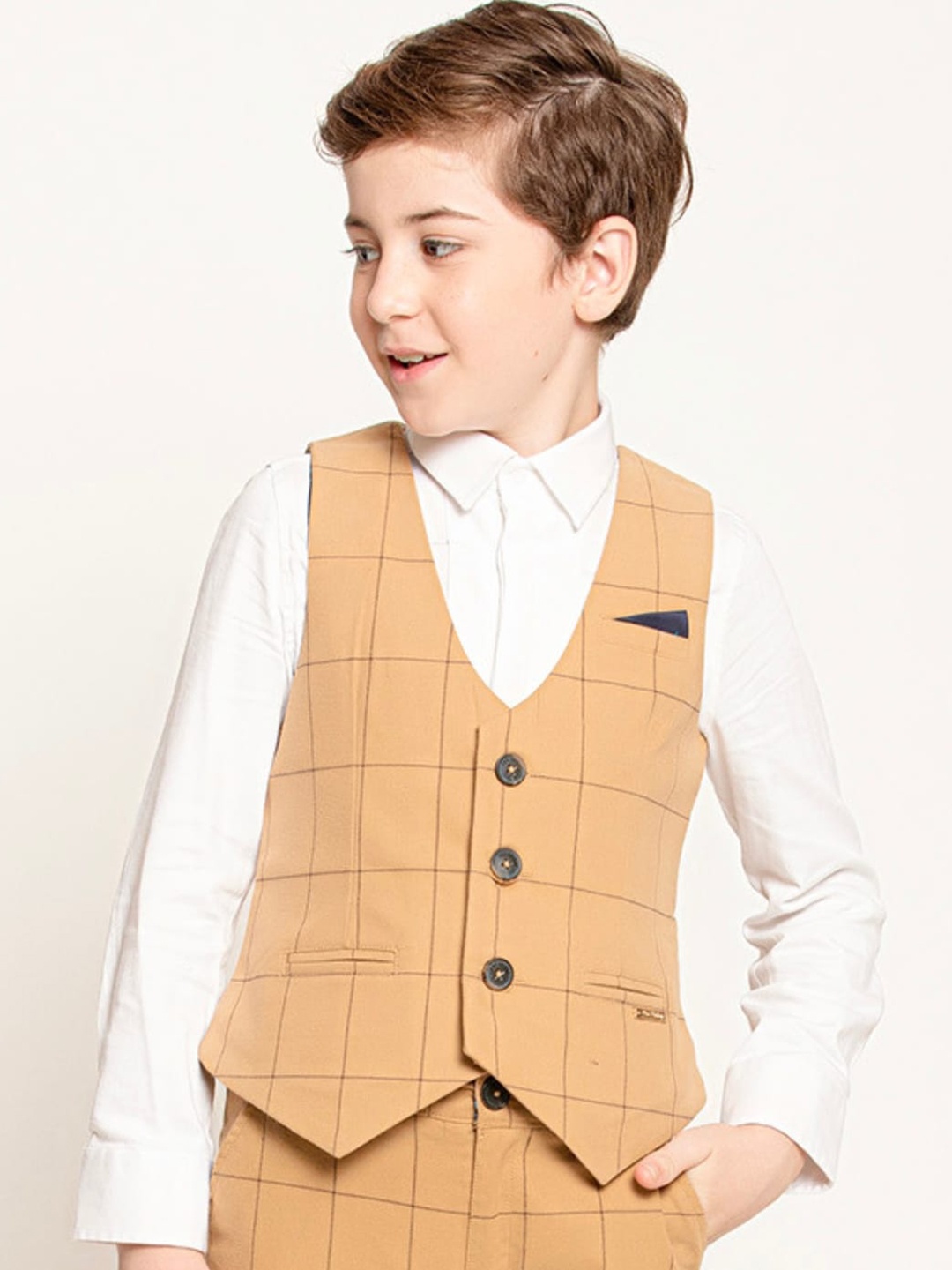 

One Friday Boys Check Waistcoat, Beige