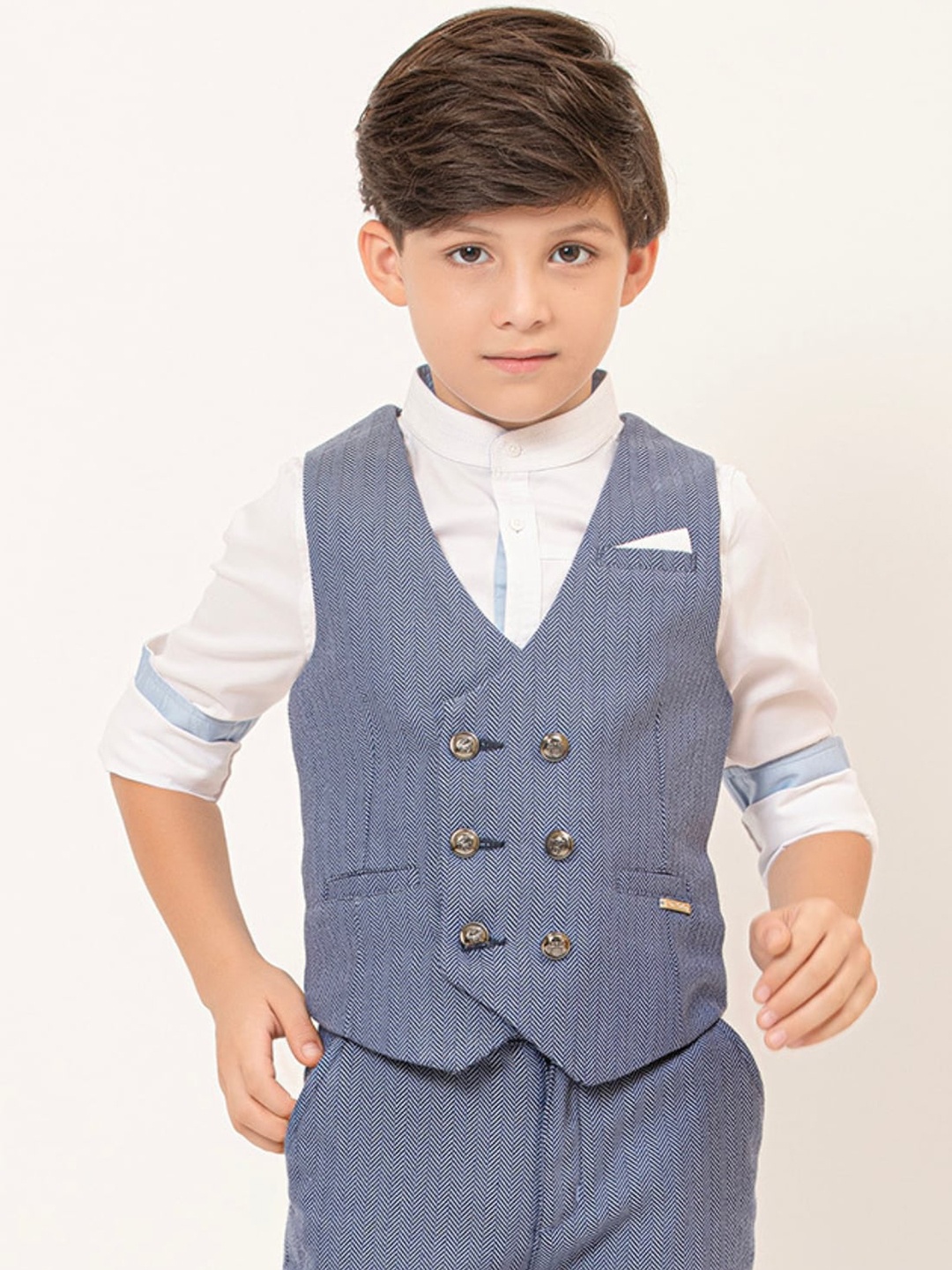 

One Friday Boys V-Neck Double-Breasted Waistcoat, Blue