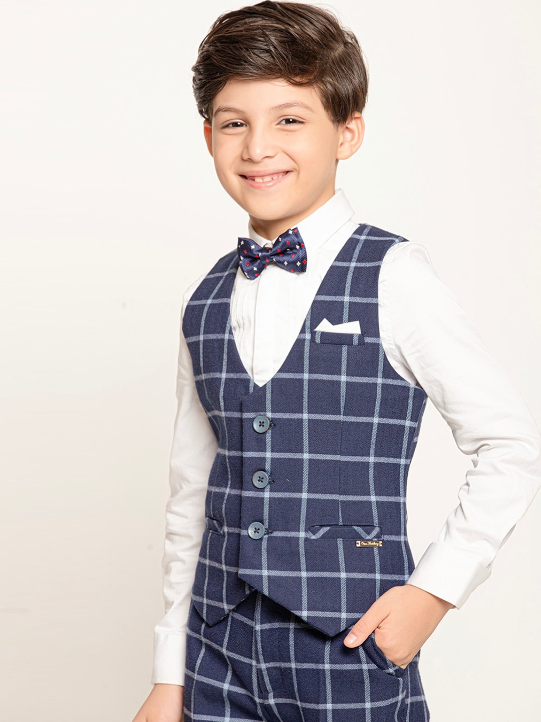 

One Friday Boys Checked Slim-Fit Waistcoat, Navy blue