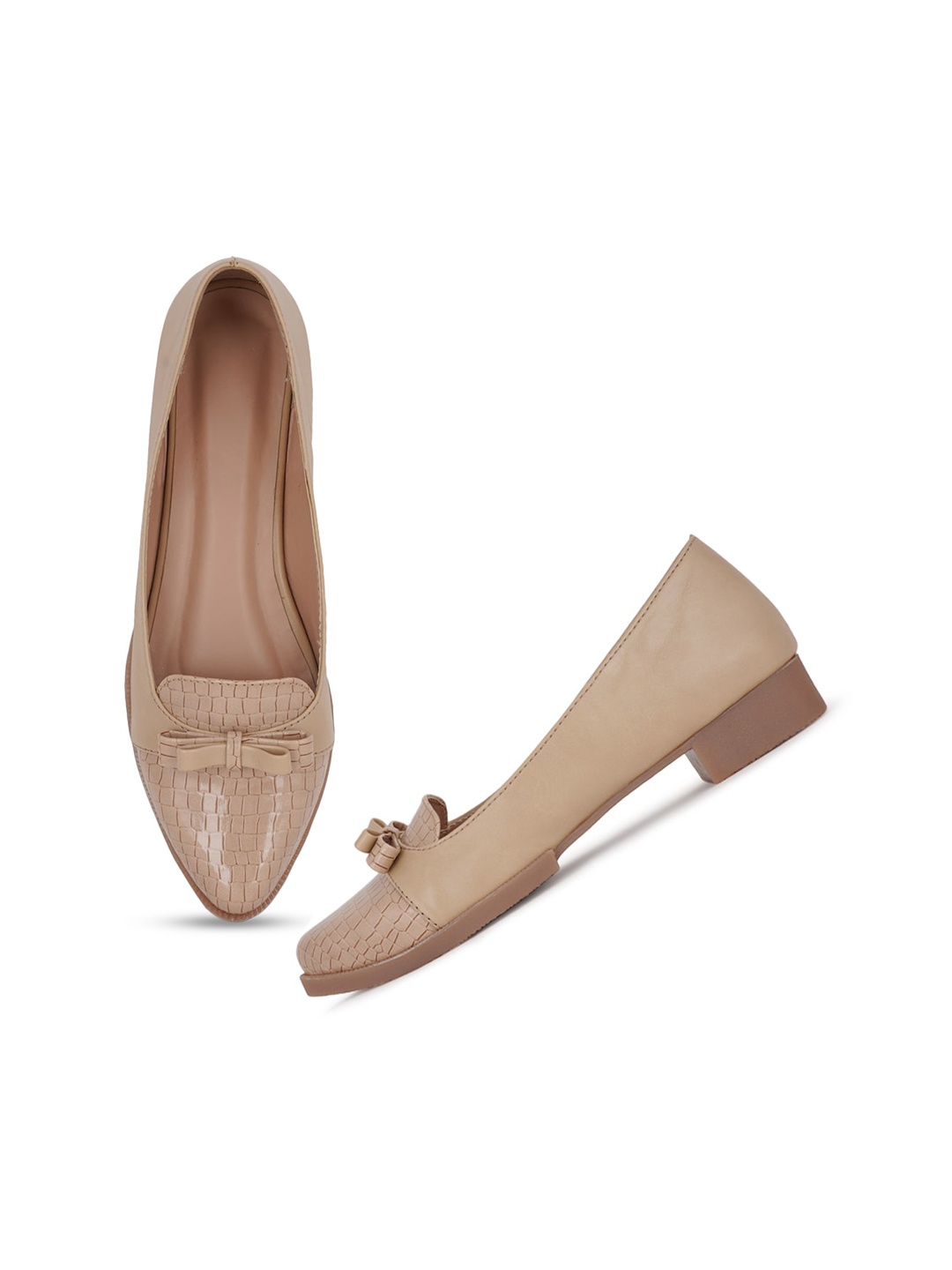 

Walkfree Textured Bow Detail Round Toe Ballerinas, Beige