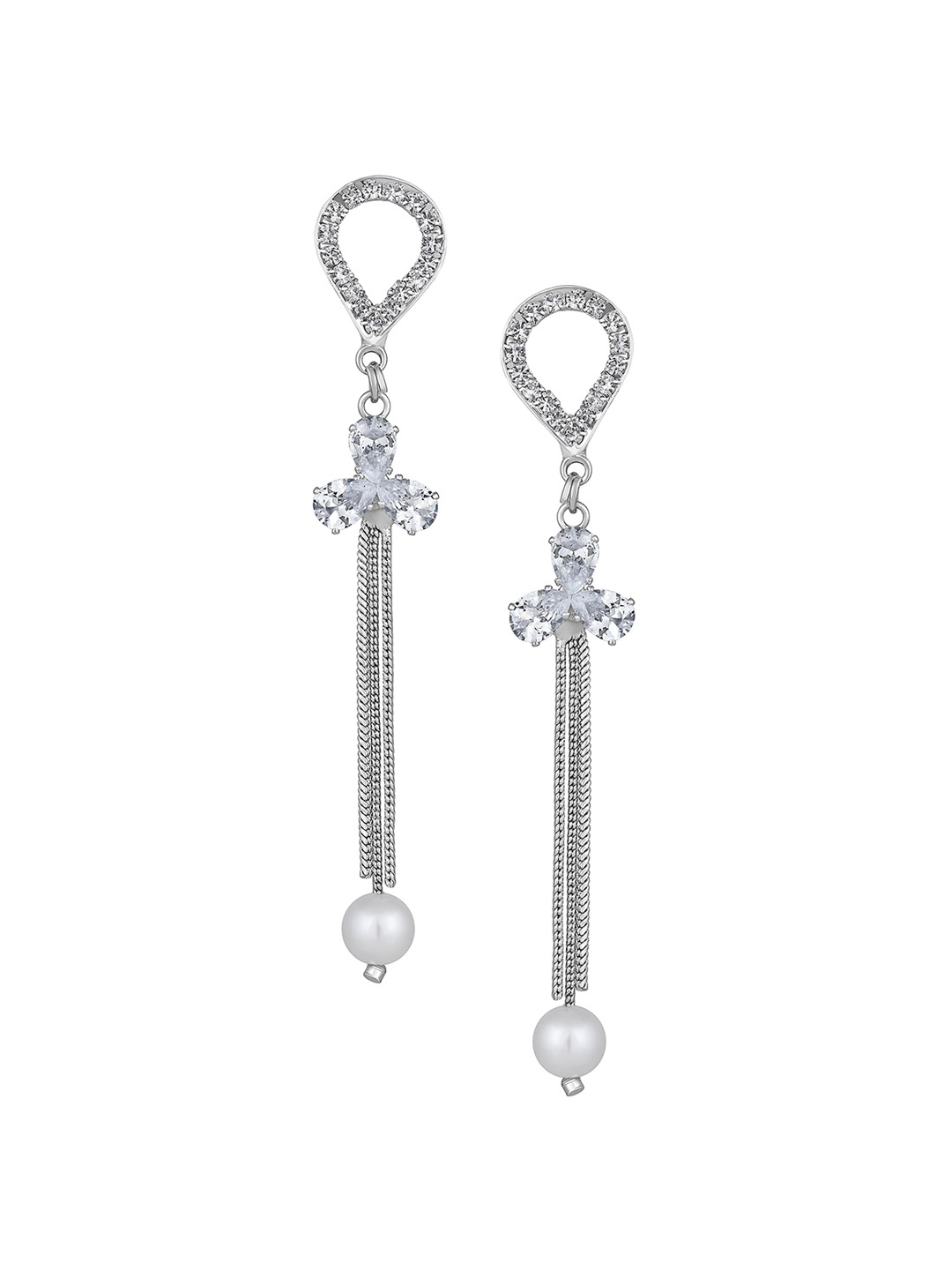 

Mahi Rhodium-Plated Contemporary Drop Earrings, Silver