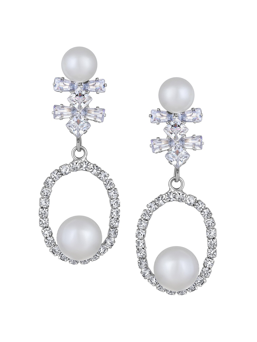 

Mahi Rhodium-Plated Contemporary Drop Earrings, Silver