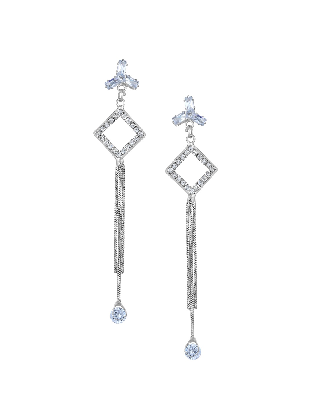 

Mahi Rhodium-Plated Contemporary Drop Earrings, Silver