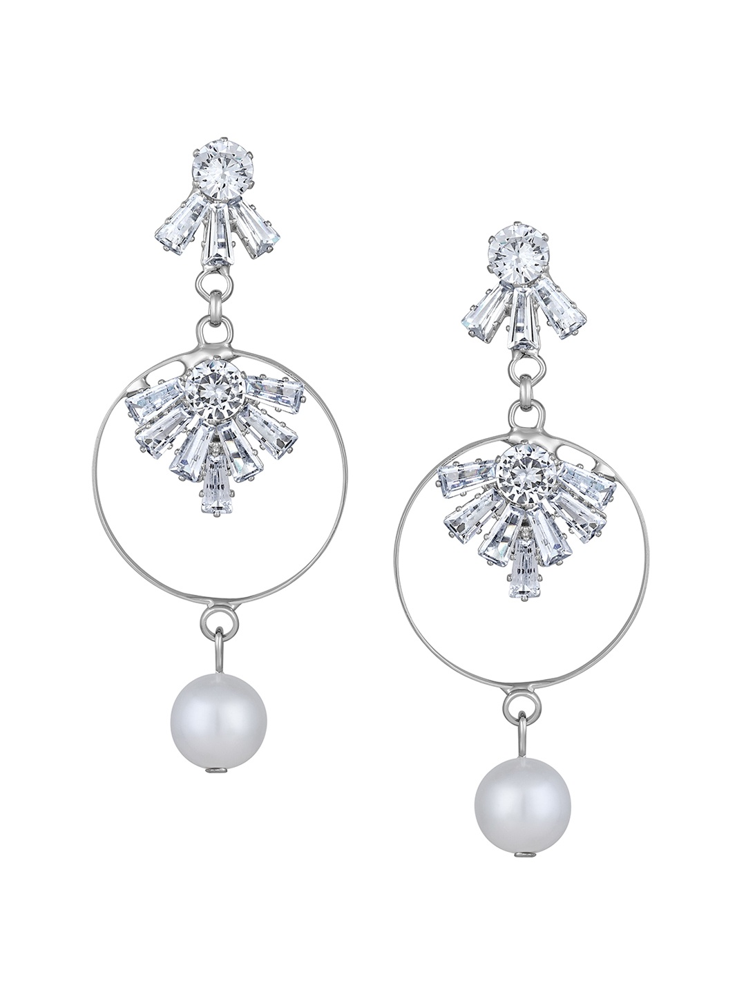 

Mahi Contemporary Rhodium-Plated Drop Earrings, Silver