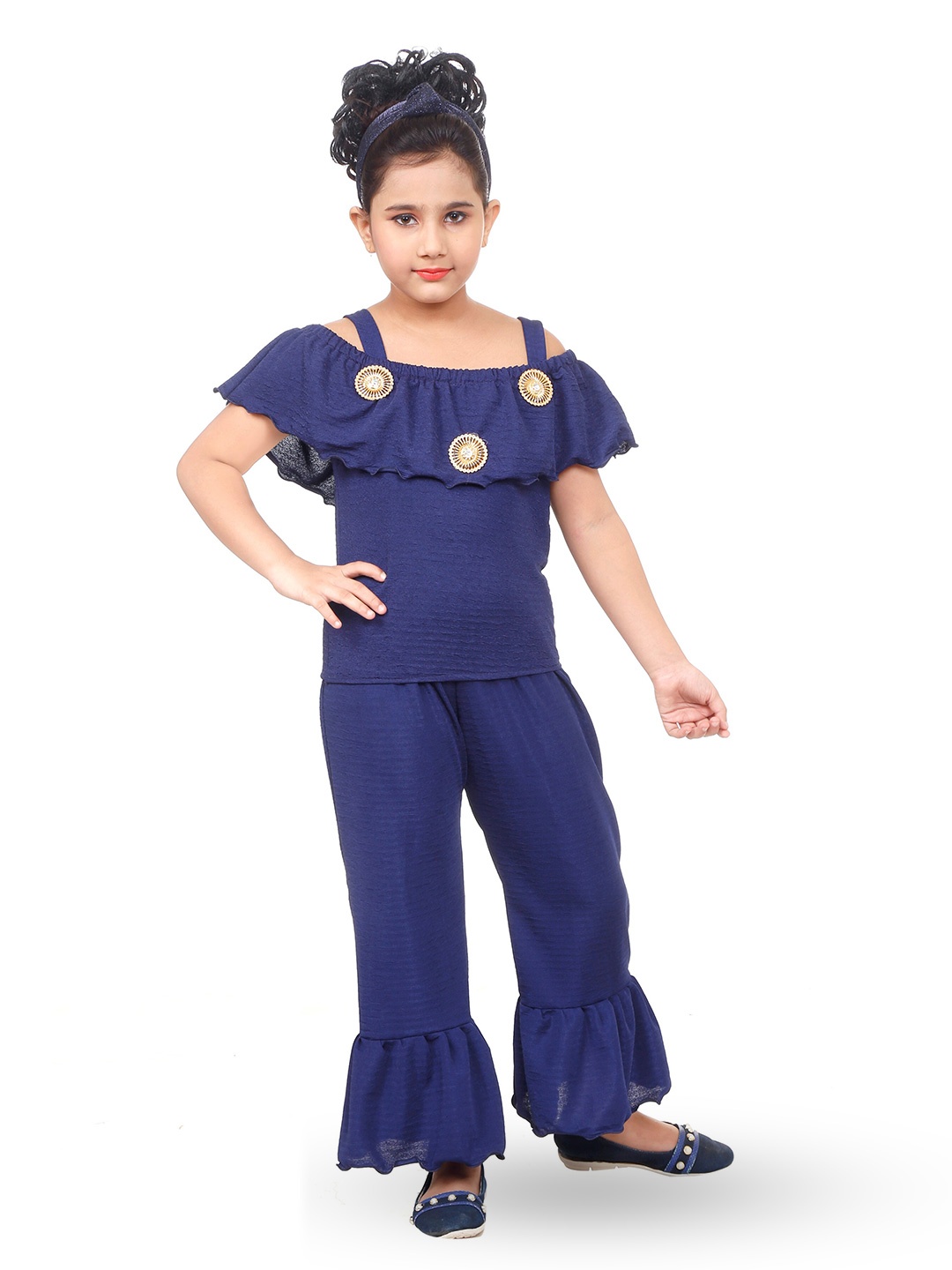 

BAESD Girls Top With Palazzos, Navy blue