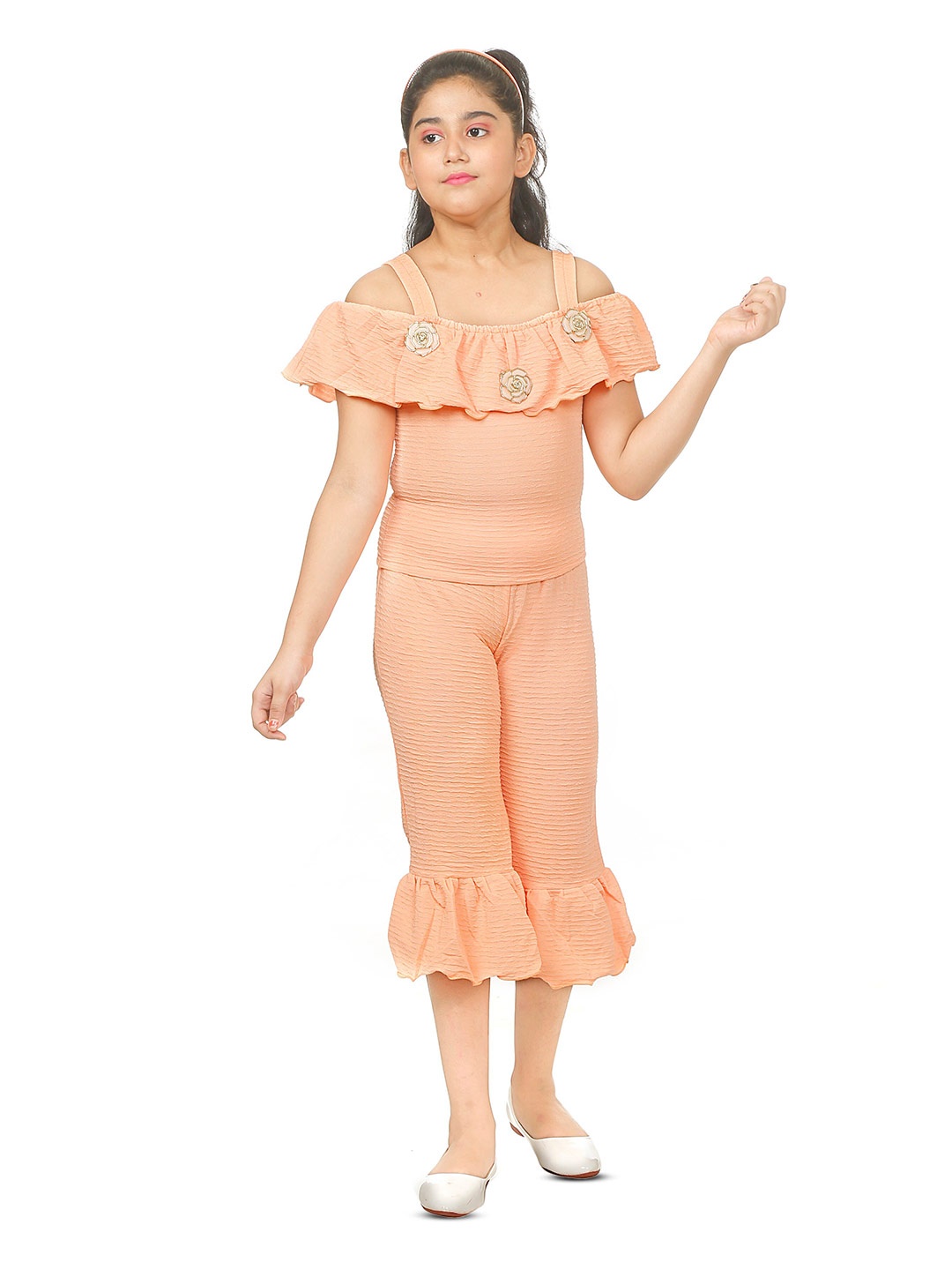 

BAESD Girls Self Design Top with Capris, Peach