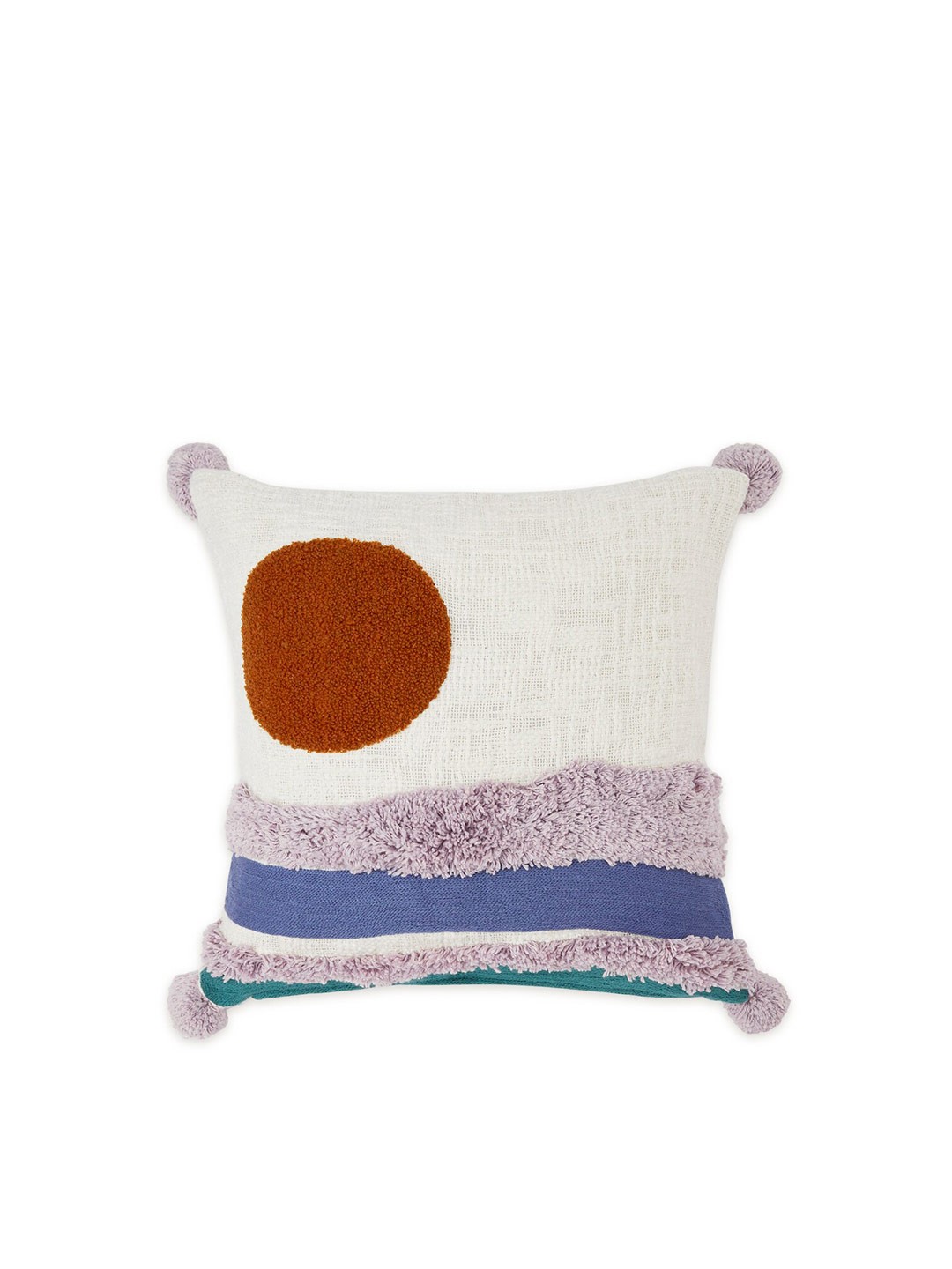 

haus & kinder White & Purple Tufted Cotton Square Cushion Cover
