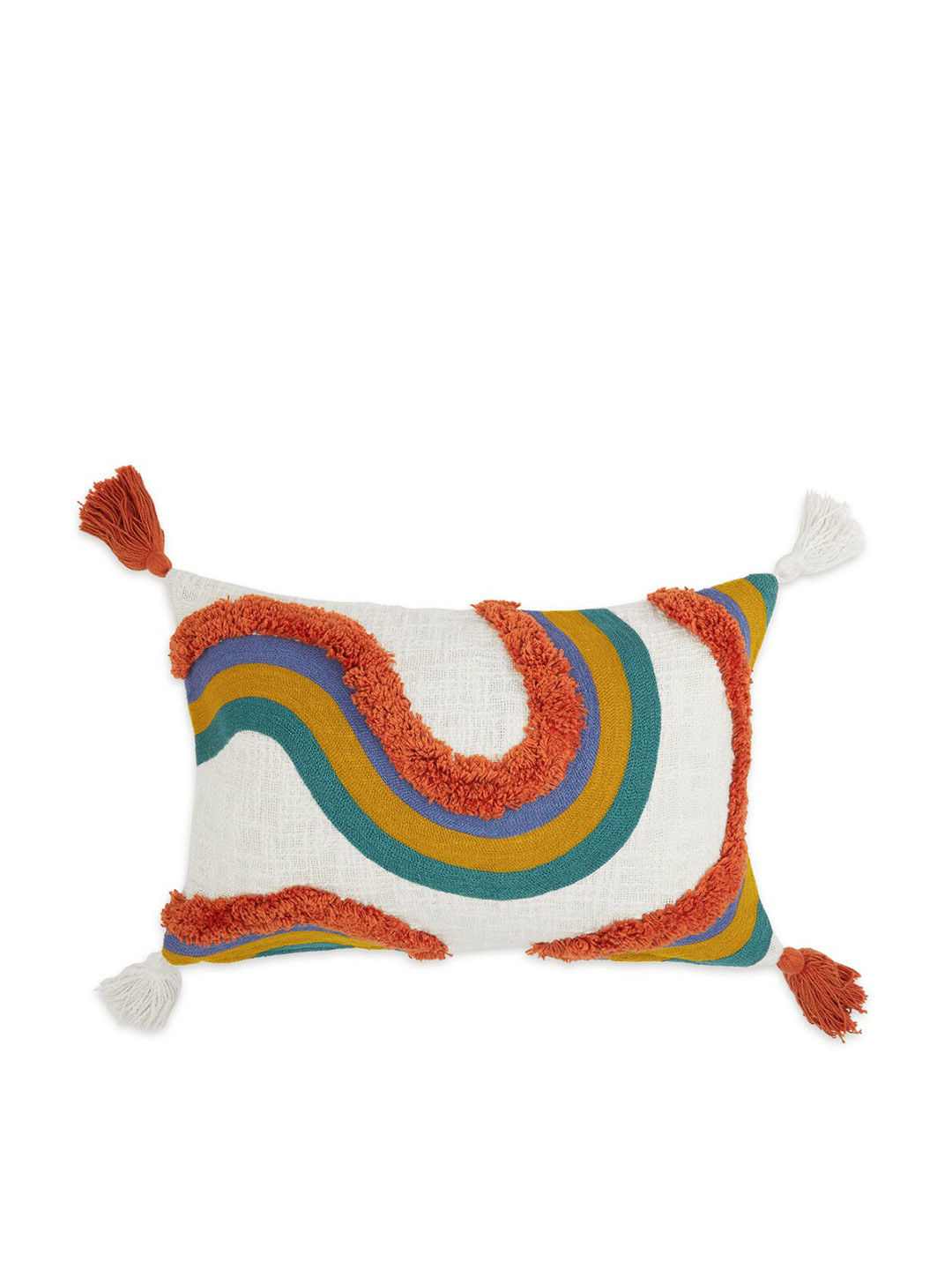 

haus & kinder White & Orange Tufted Cotton Rectangle Cushion Cover