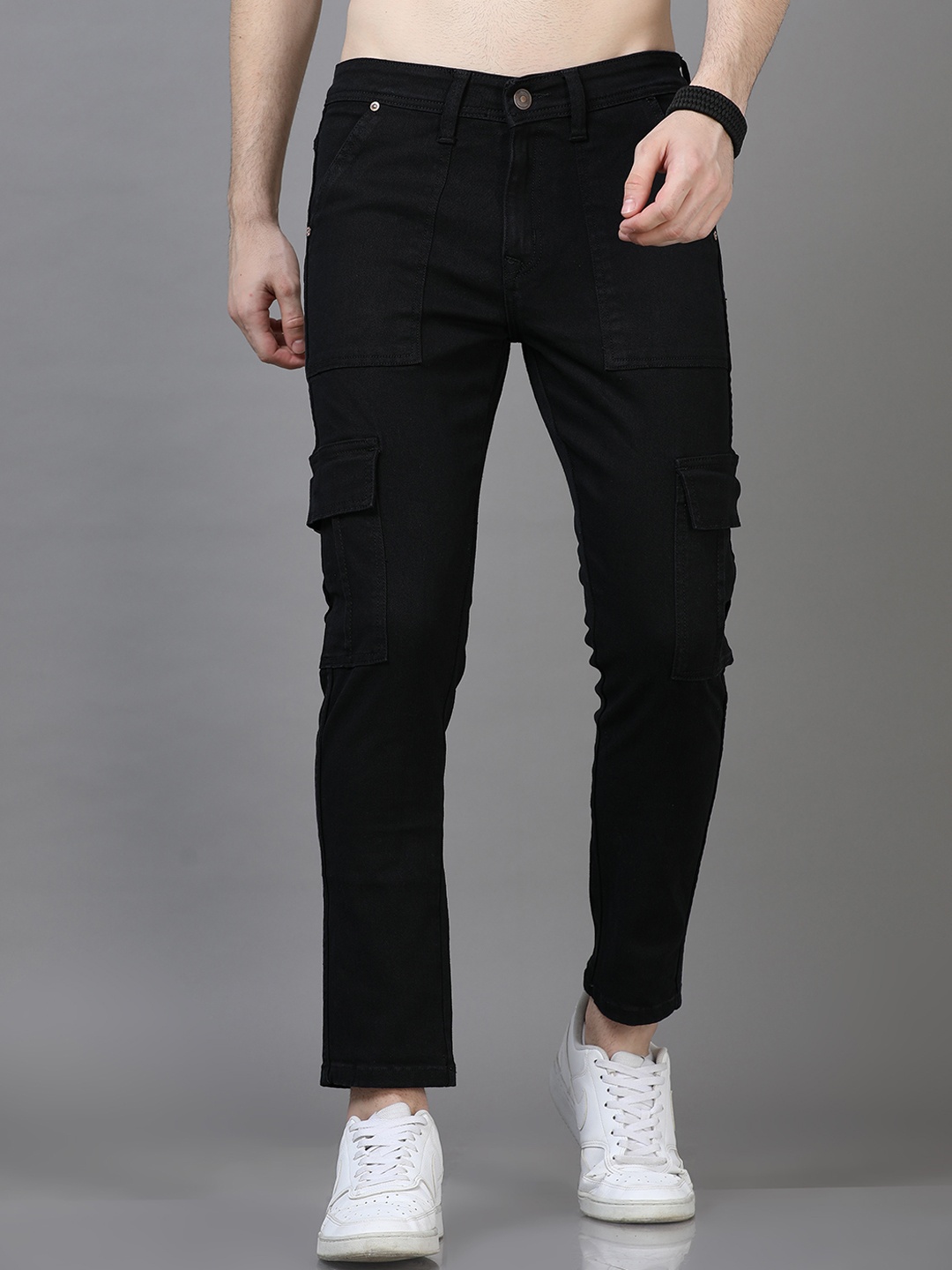 

Bushirt Men Smart Slim Fit Mid-Rise Clean Look Stretchable Jeans, Black