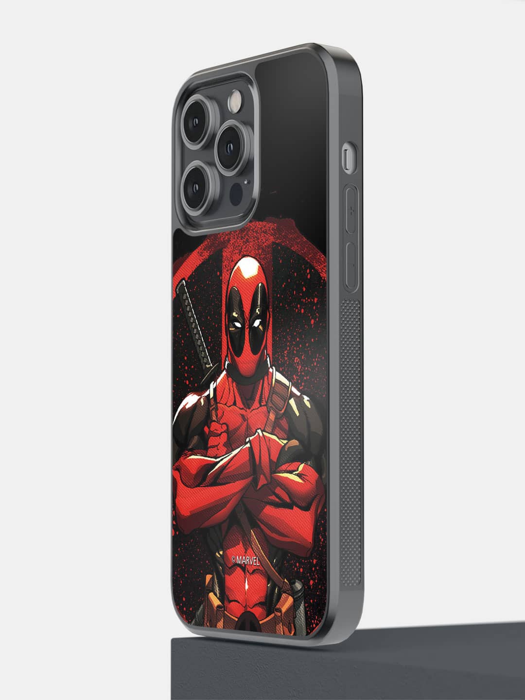 

macmerise Superhero Deadpool Printed Stance iPhone 14 Pro Max Bumper Case Cover, Black