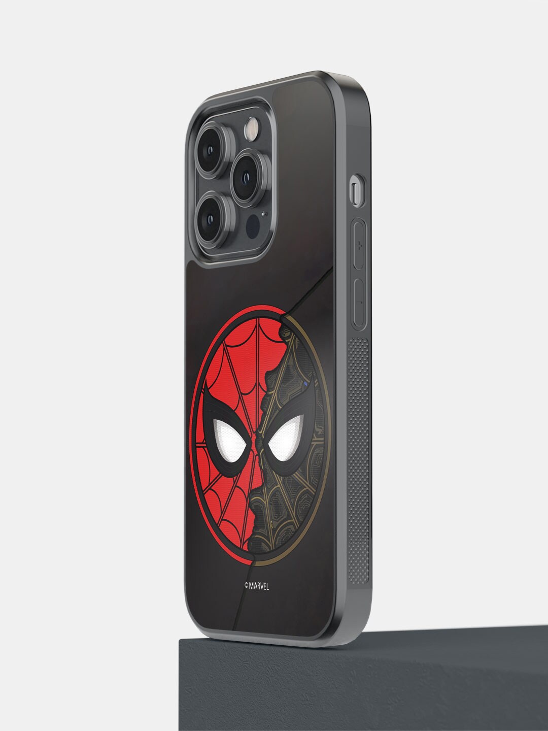 

macmerise Printed Two Face Spidey Printed iPhone 14 Pro Phone Bumper Case, Black