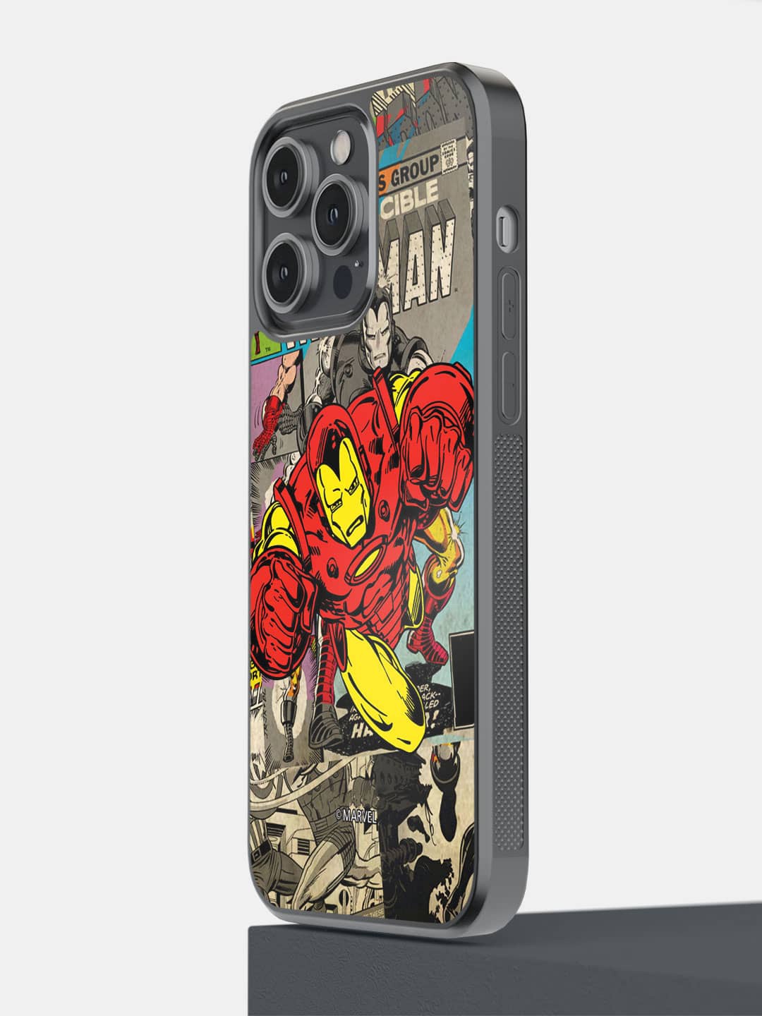 

macmerise Comic Iron Man Printed iPhone 14 Pro Max Bumper Case Cover, Grey