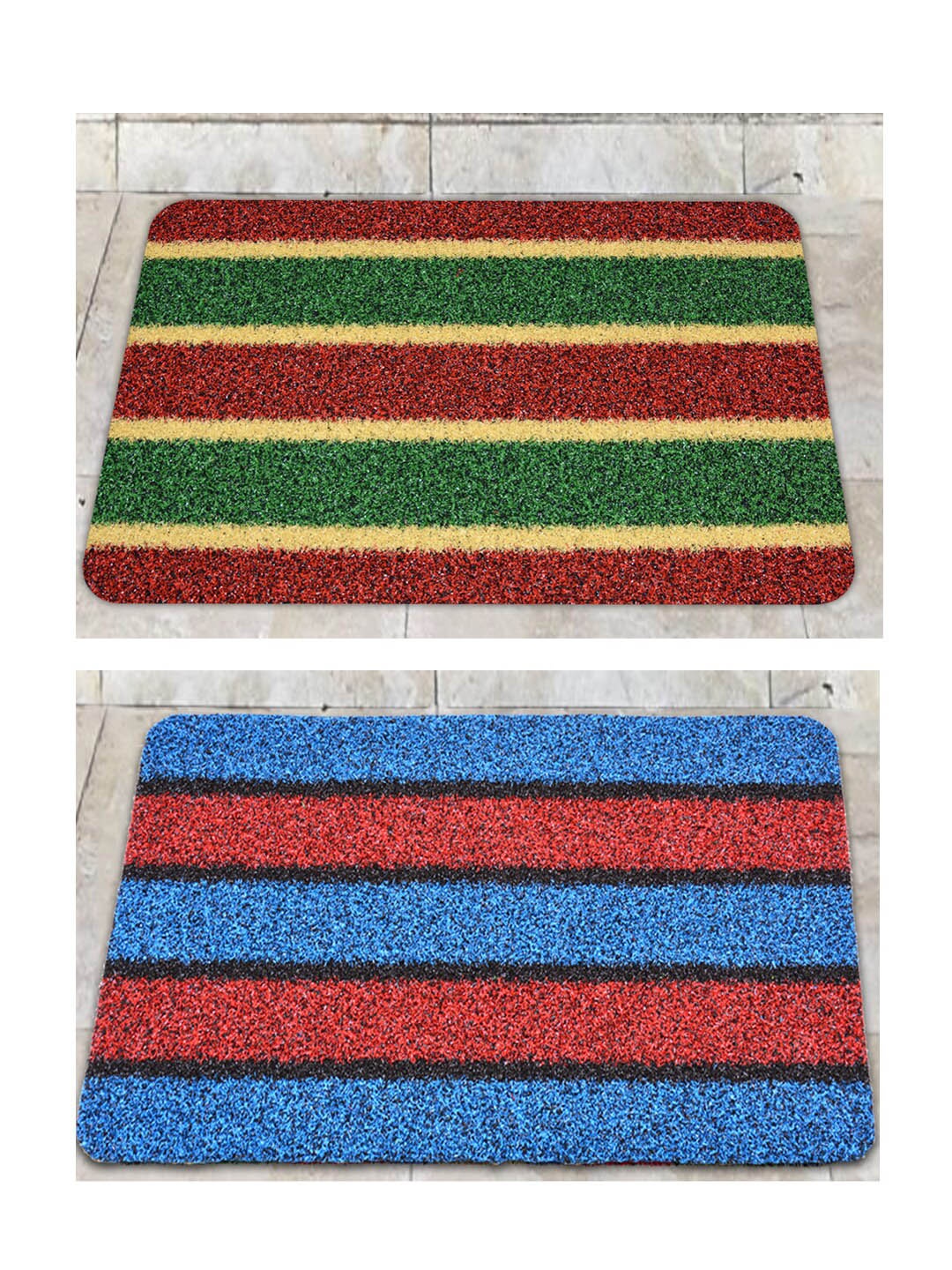 

Athom Living 2 Pcs Blue & Green Striped Anti Skid Doormats