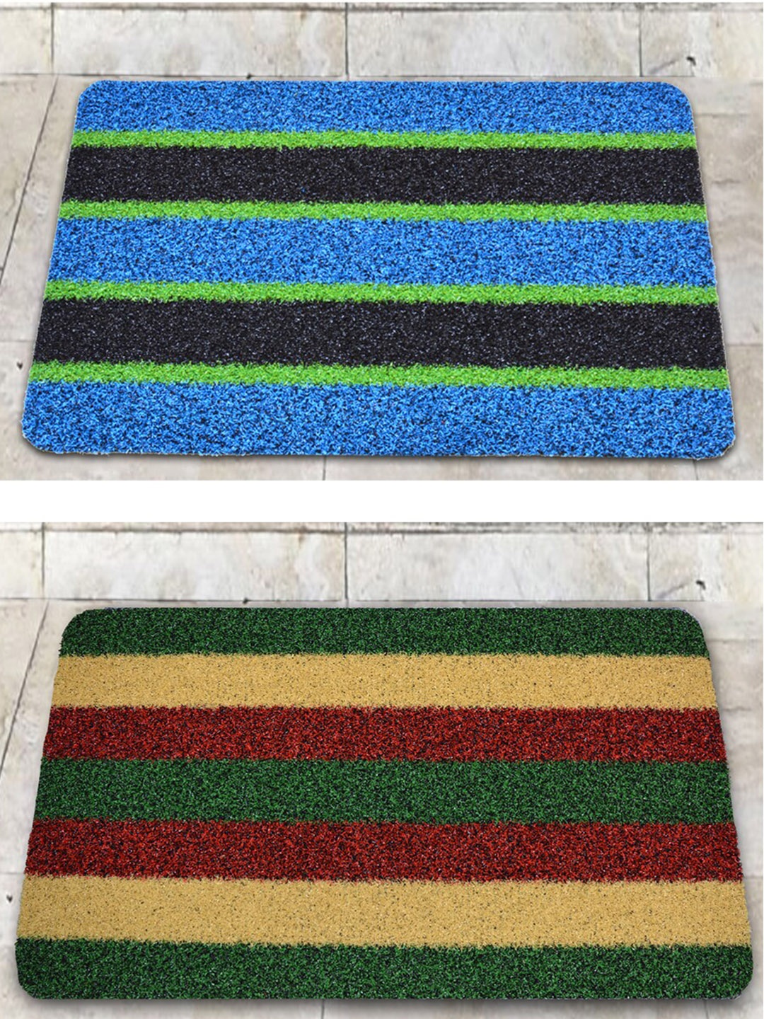 

Athom Living Blue & Green 2 Pieces Striped Anti Slip Doormats