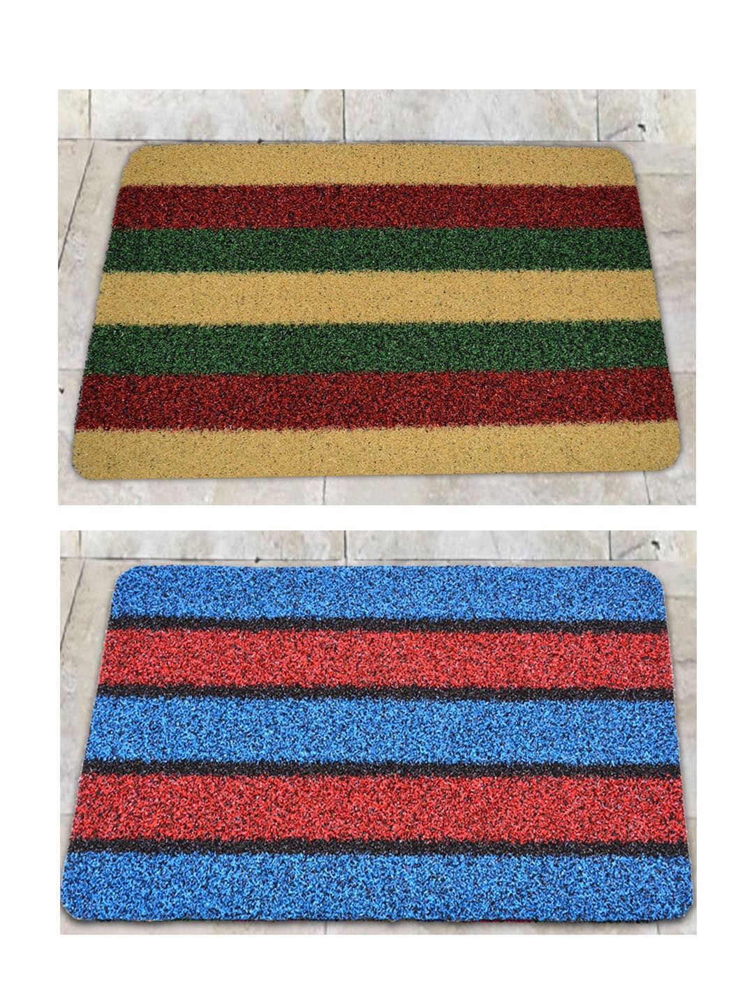 

Athom Living Blue & Yellow 2 Pieces Striped Anti Skid Doormats