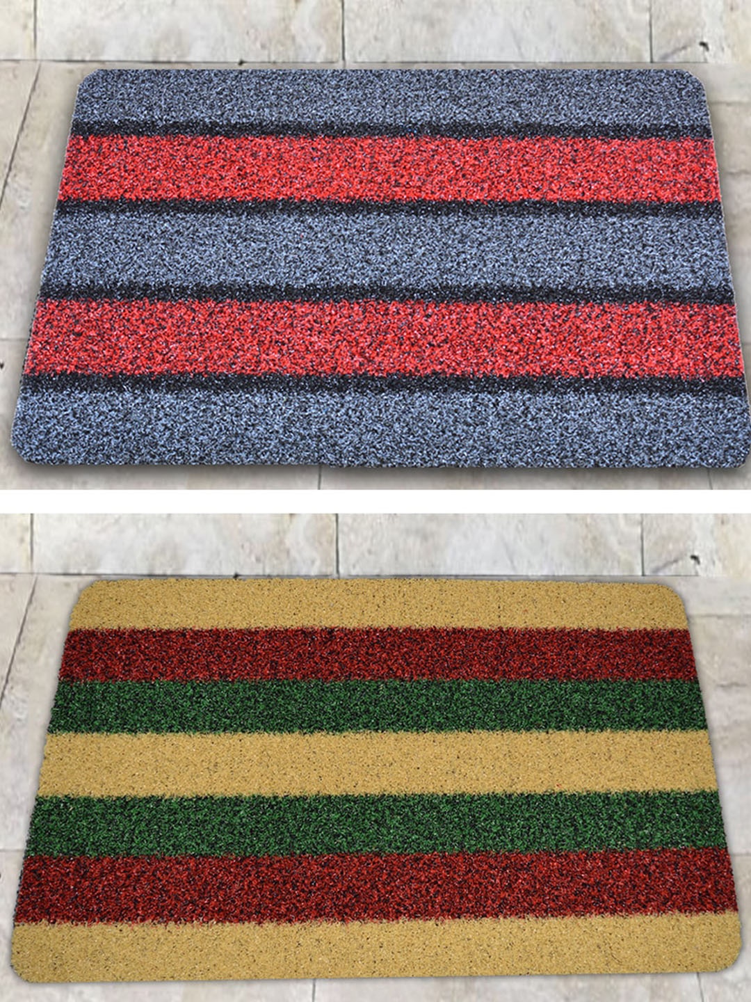 

Athom Living 2 Pcs Grey & Yellow Striped Anti-Skid Doormats