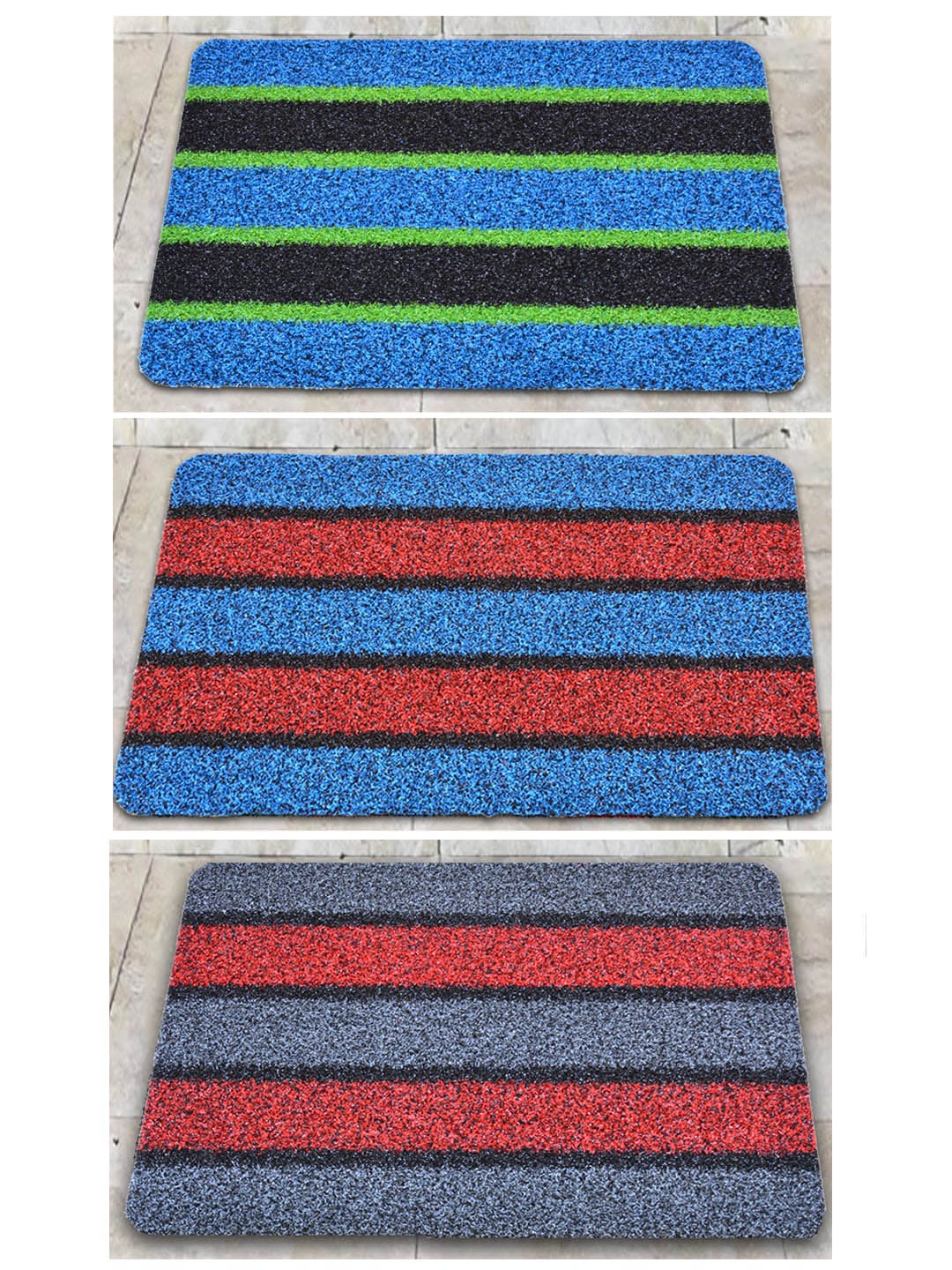 

Athom Living 3 Pcs Red & Blue Striped Anti-Skid Doormats